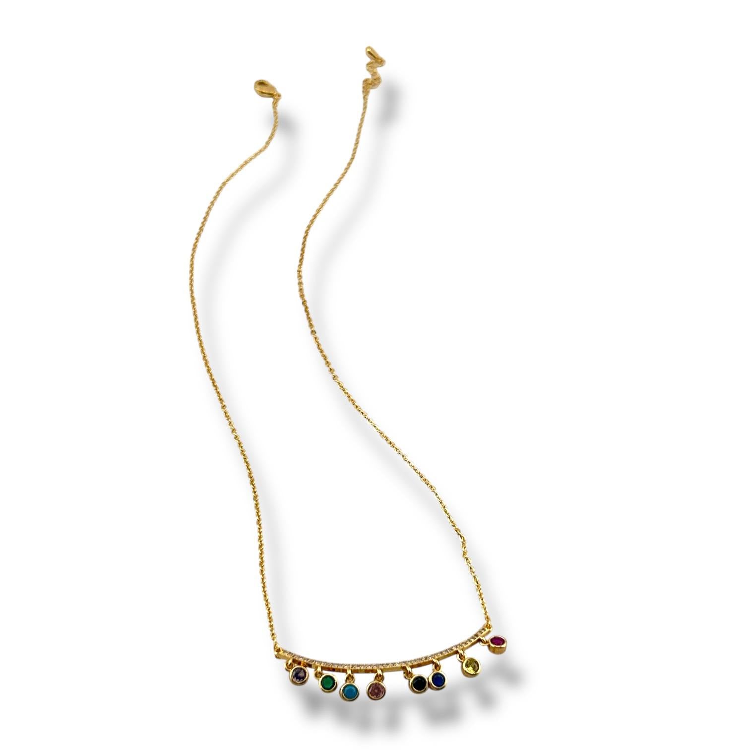 🌈 Multicolor Gem Charm Necklace – 18K Gold-Plated