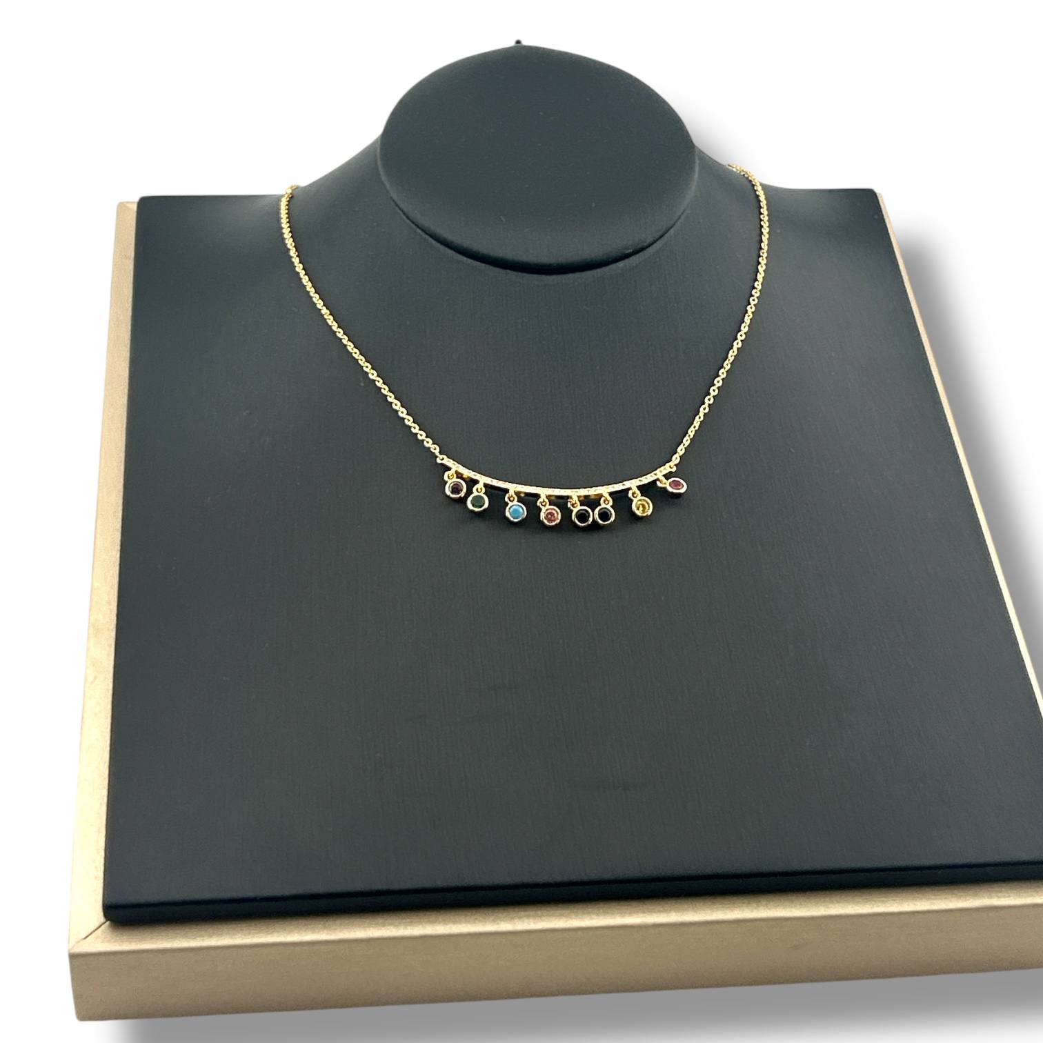 🌈 Multicolor Gem Charm Necklace – 18K Gold-Plated