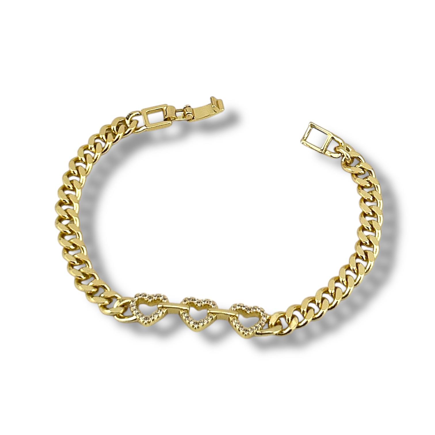 Triple Heart Gold Cuban Link Bracelet ✨