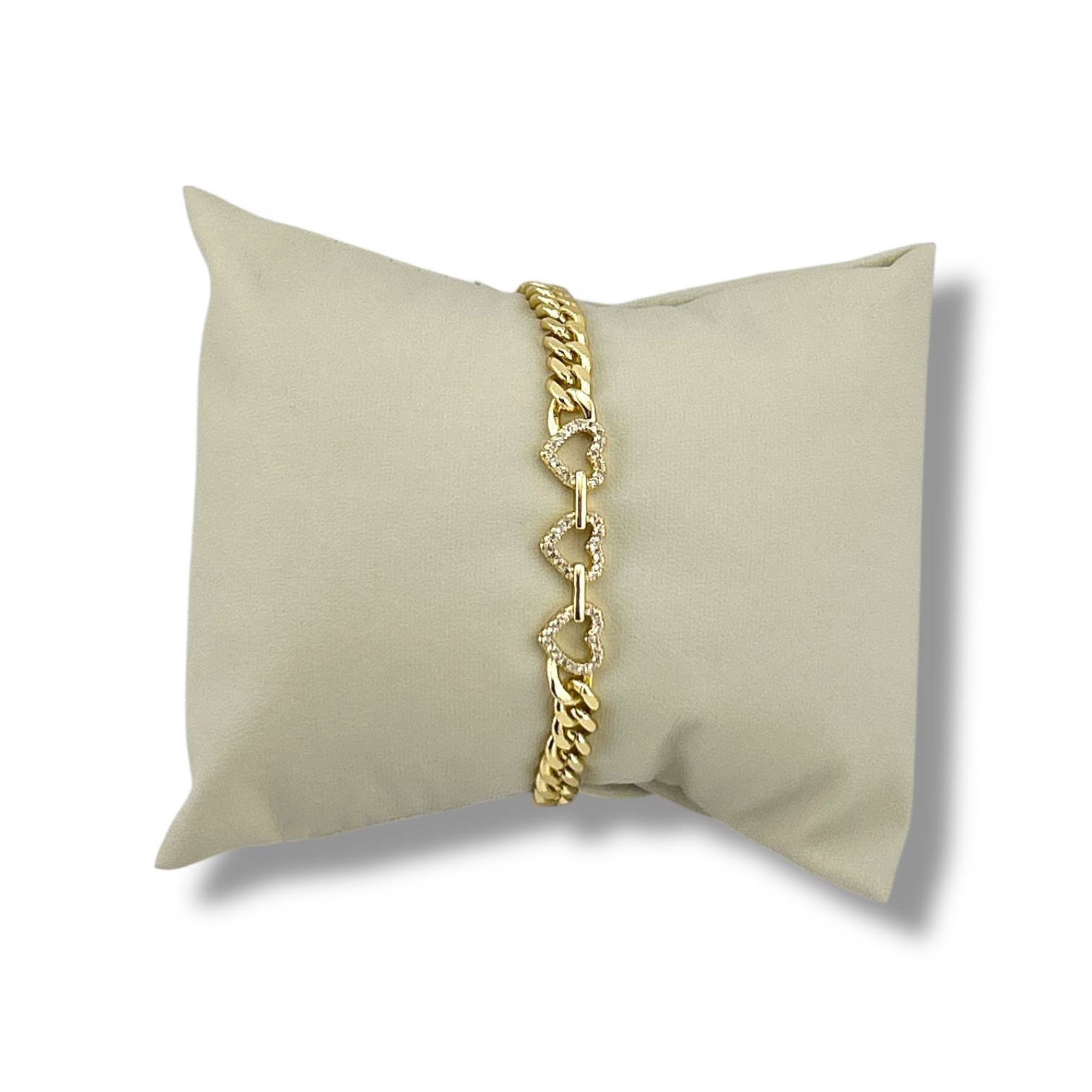 Triple Heart Gold Cuban Link Bracelet ✨