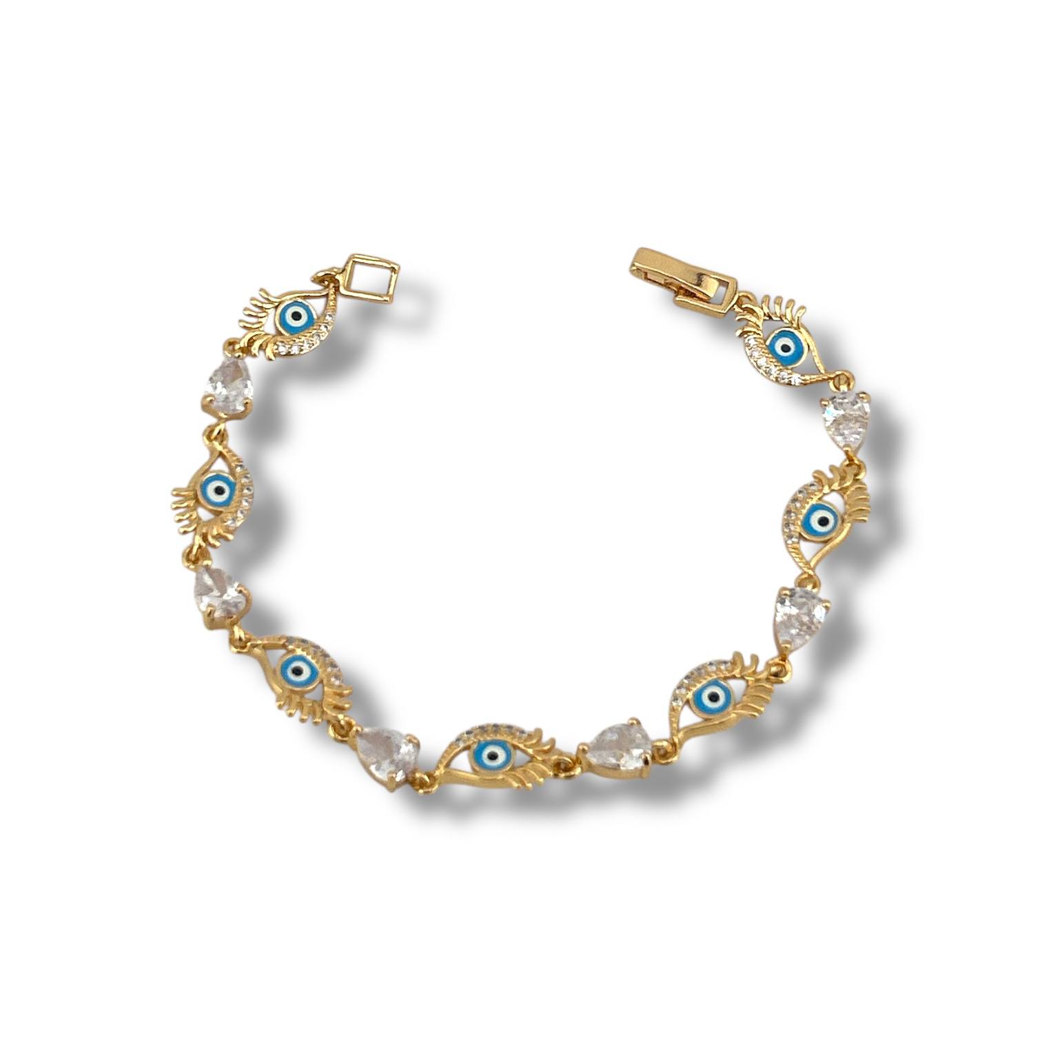 Gold Evil Eye & Heart Crystal Bracelet ✨