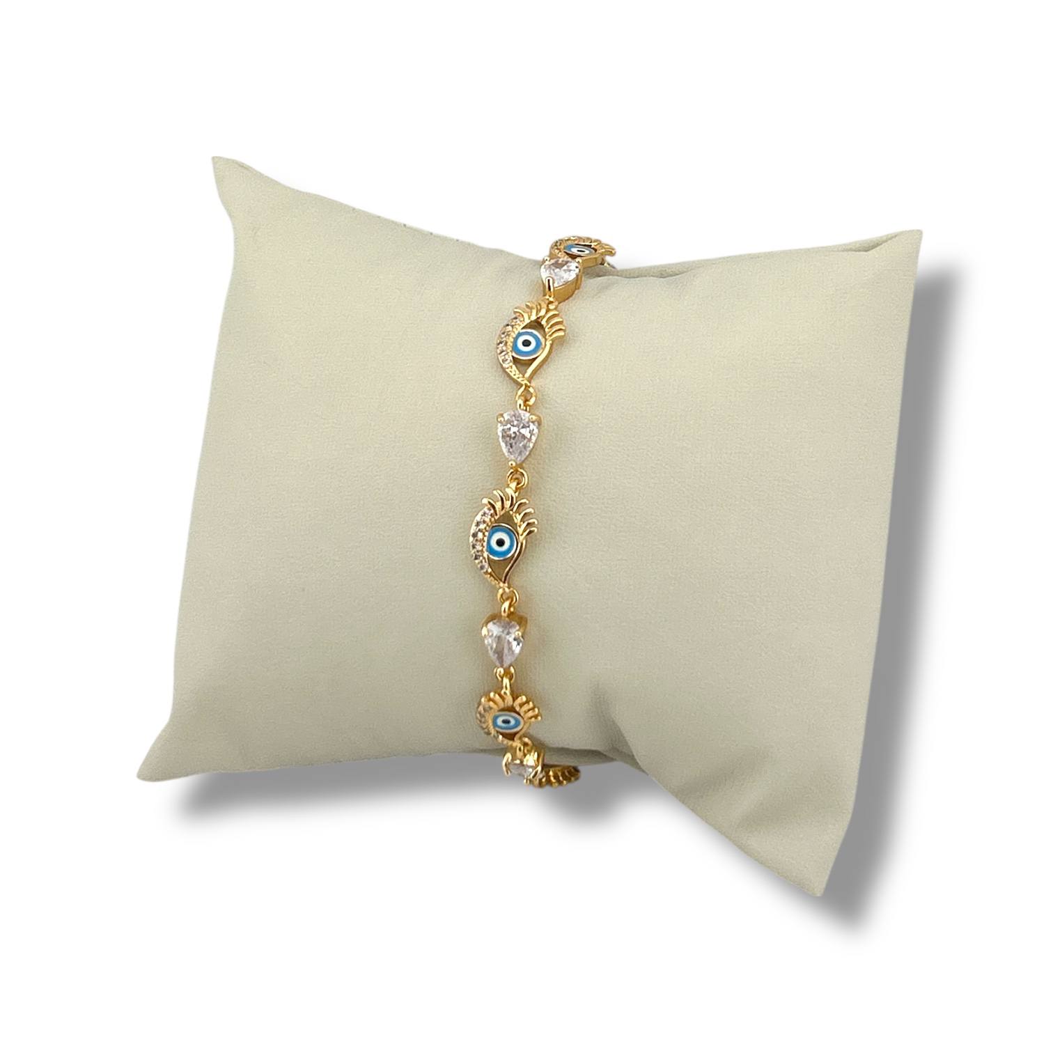 Gold Evil Eye & Heart Crystal Bracelet ✨