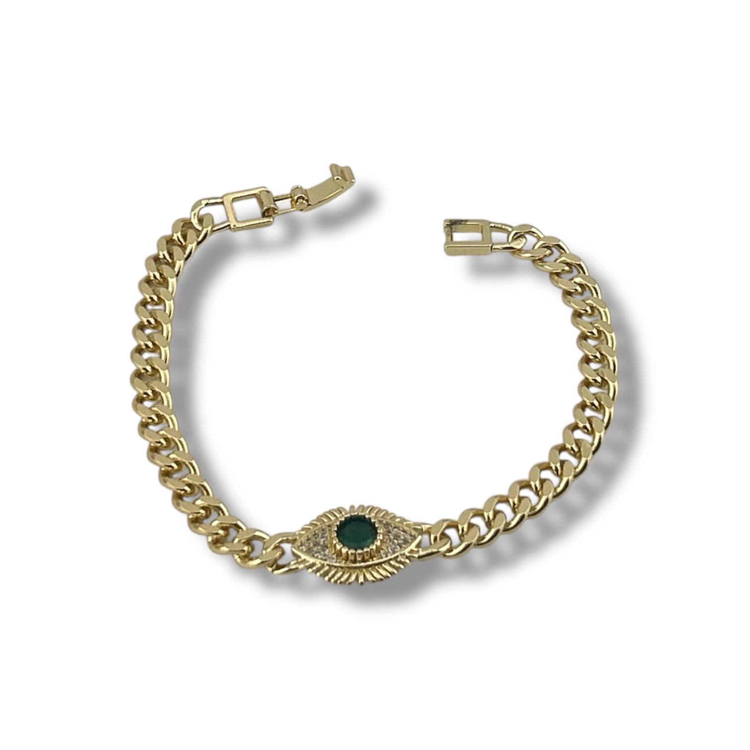 Gold Green Stone Evil Eye Bracelet ✨
