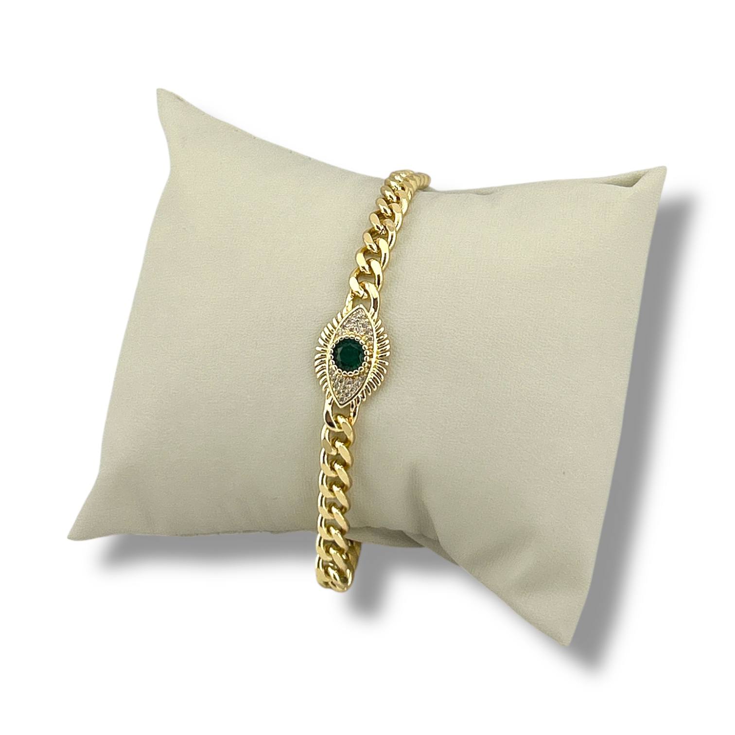 Gold Green Stone Evil Eye Bracelet ✨