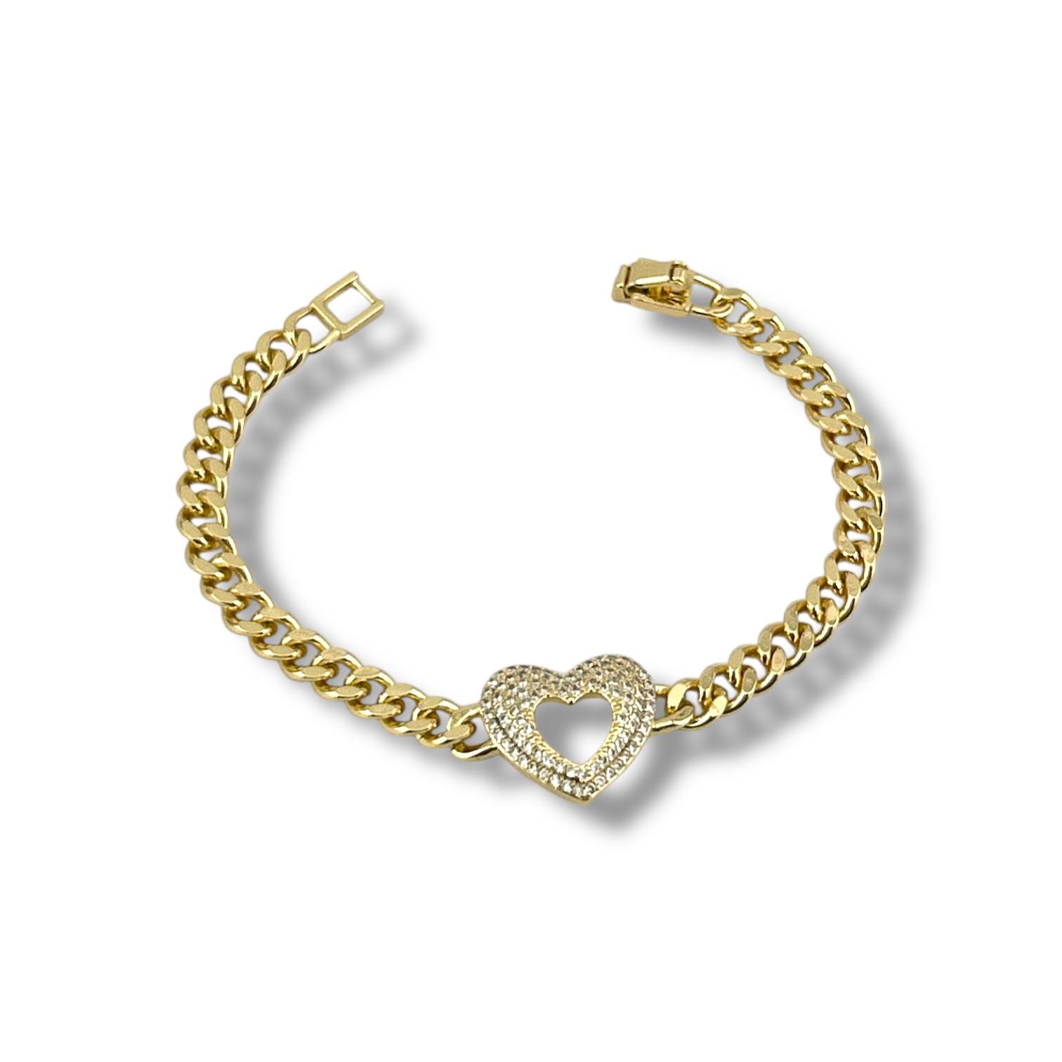 Gold Open Heart Cuban Link Bracelet