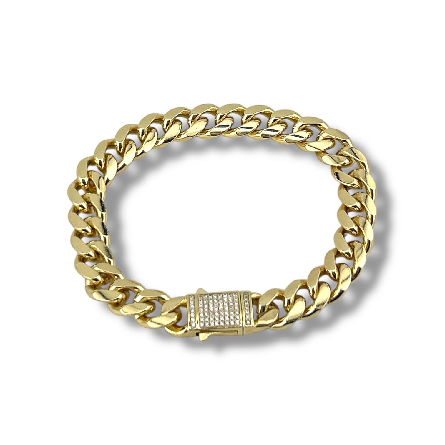Gold Cuban Link Bracelet with Pavé Clasp