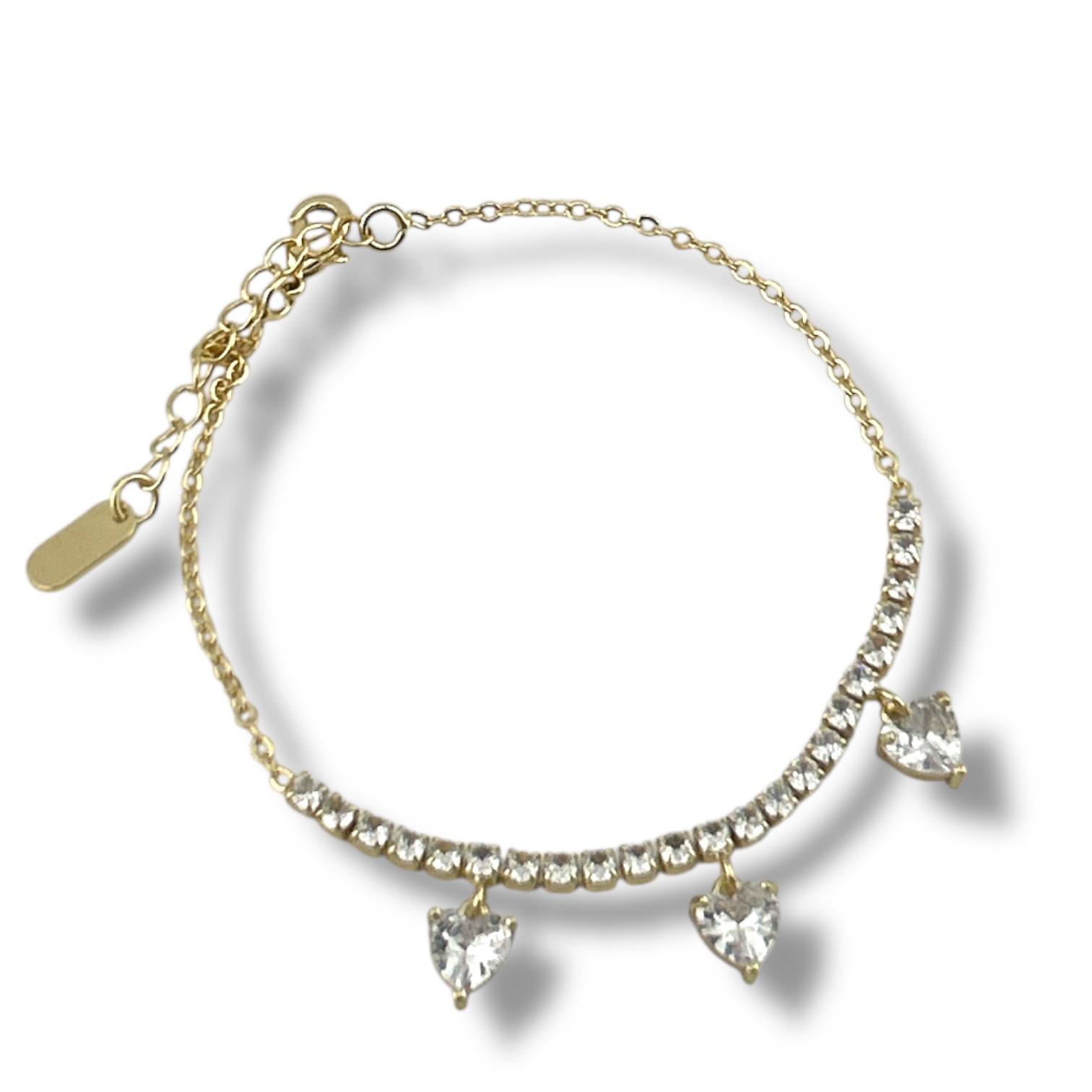 Triple Heart Crystal Gold Bracelet
