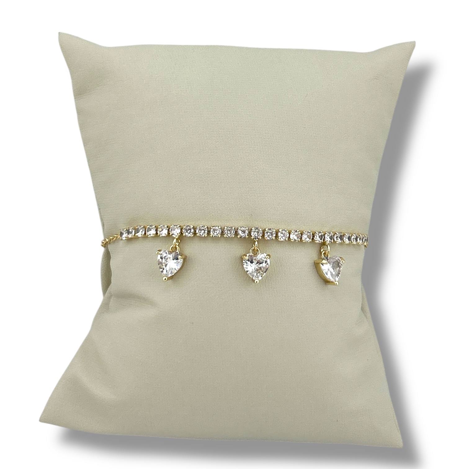 Triple Heart Crystal Gold Bracelet