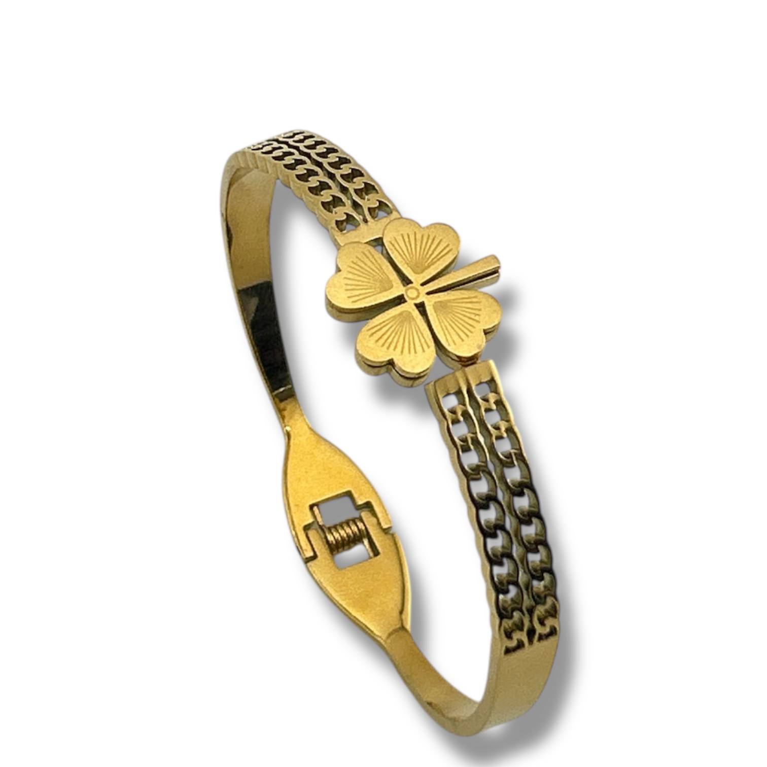 Golden Four-Leaf Clover Bracelet
