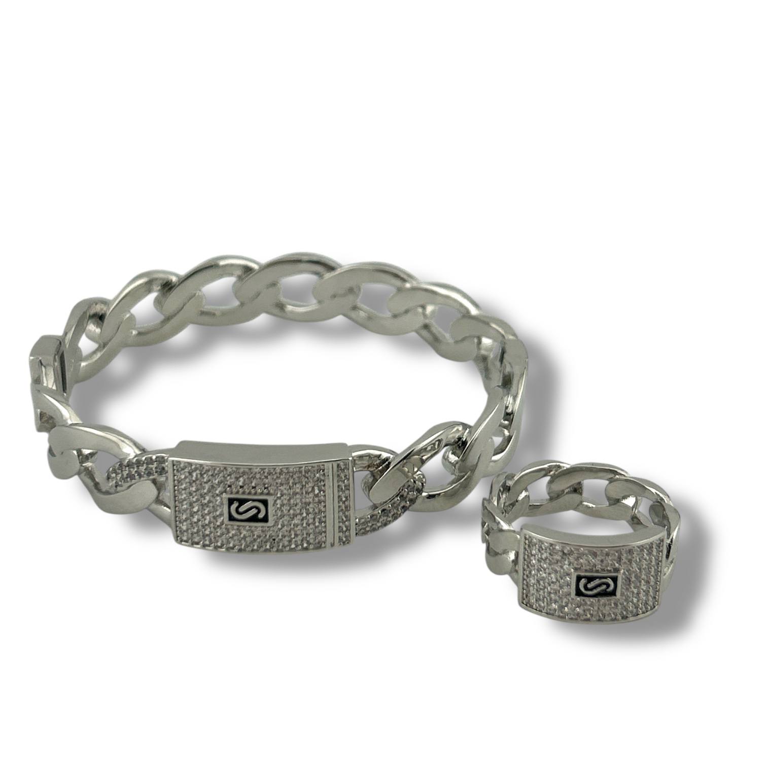 Cuban Link Bracelet & Ring Set – Luxury Crystal Duo
