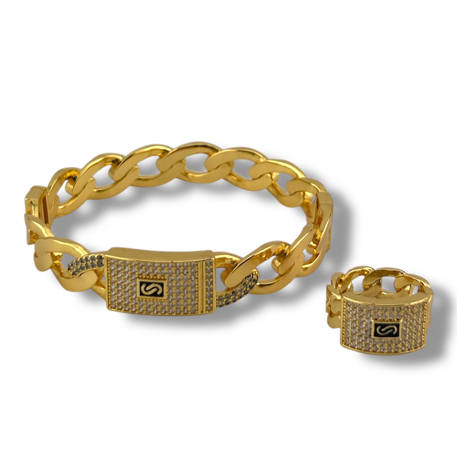 Cuban Link Bracelet & Ring Set – Luxury Crystal Duo