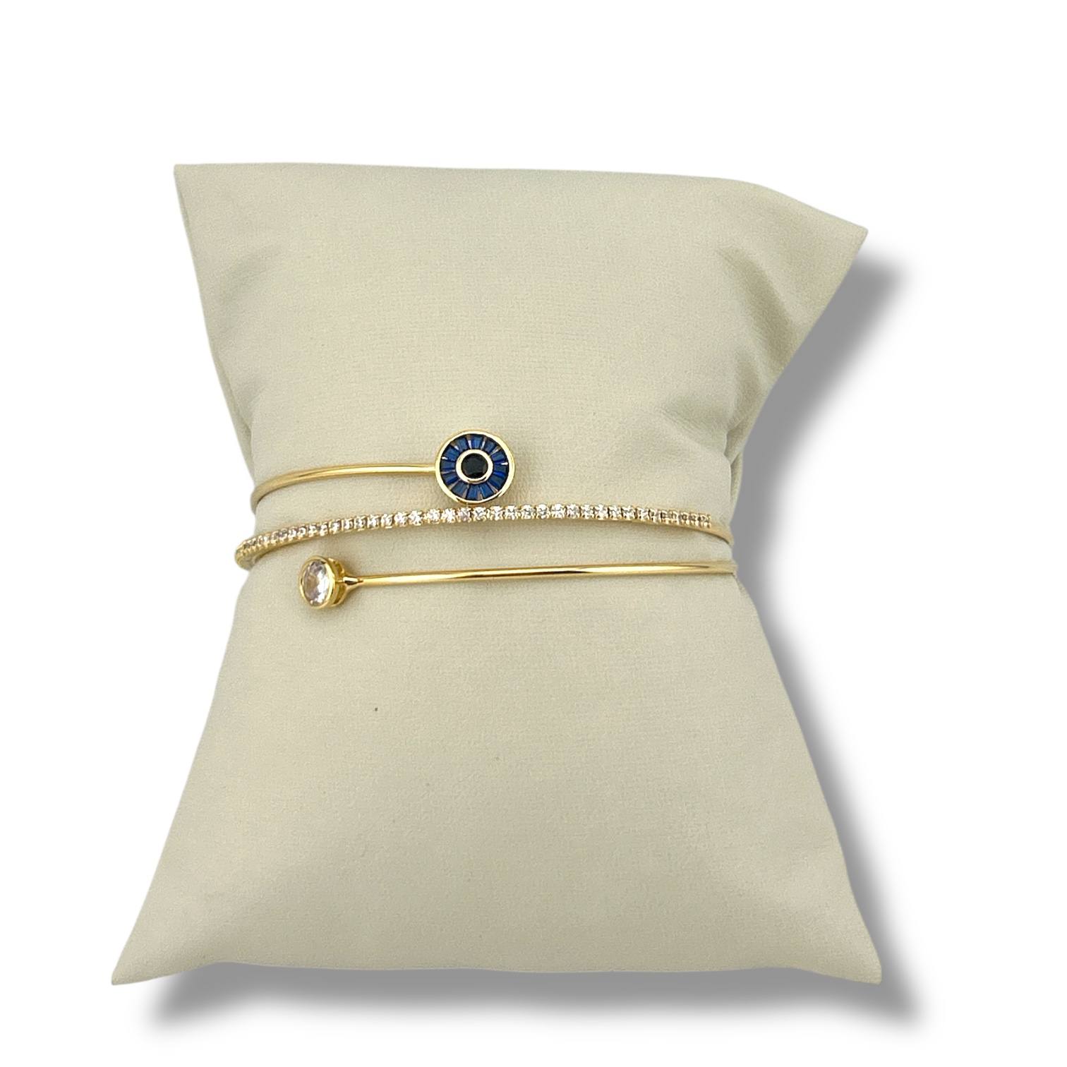 Gold Evil Eye Double Band Cuff – Crystal Protection Bracelet