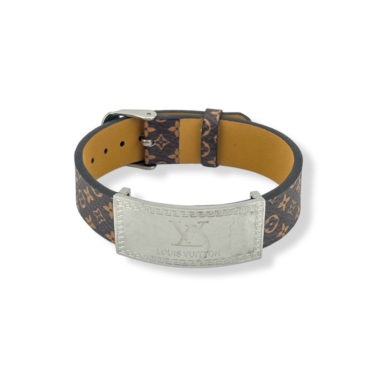 🖤 LV Monogram Leather Bracelet with Silver Plate | Unisex Fashion Accessory