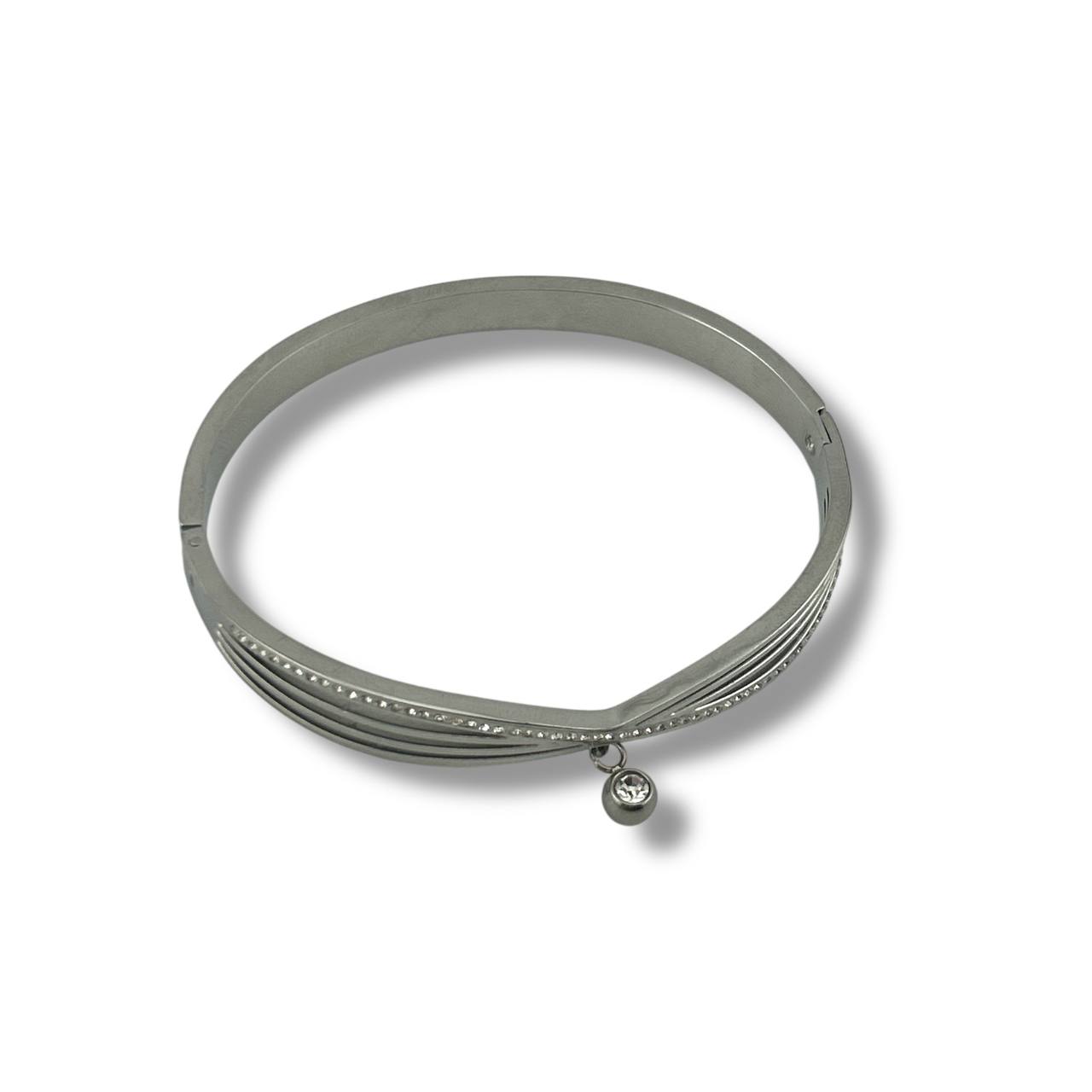 Twist Elegance Bangle with Crystal Charm – Gold & Silver