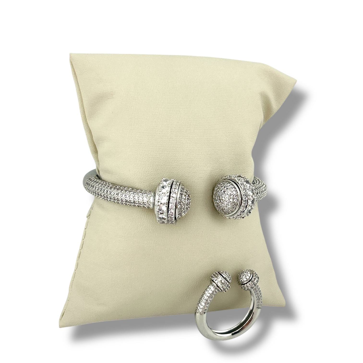 Sparkling Dome Bracelet & Ring Set – Gold & Silver