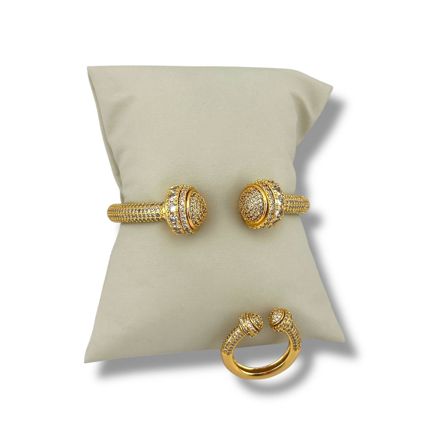 Sparkling Dome Bracelet & Ring Set – Gold & Silver