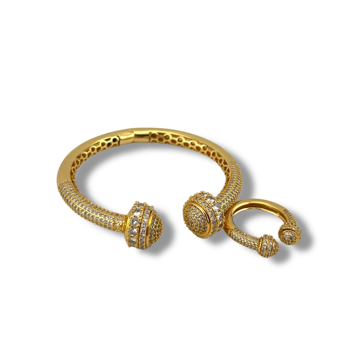 Sparkling Dome Bracelet & Ring Set – Gold & Silver