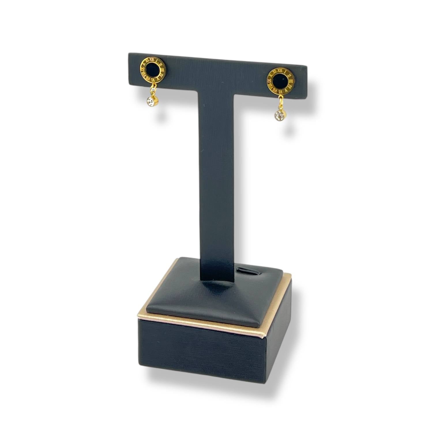 Roman Circle Drop Earrings with Crystal Charm