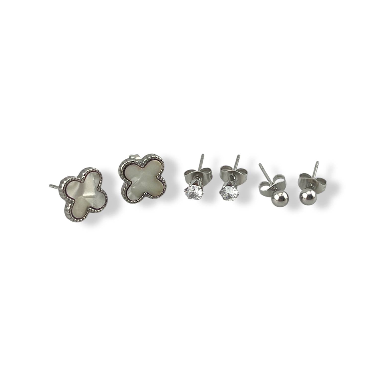 ✨ Silver Trio Stud Earrings Set