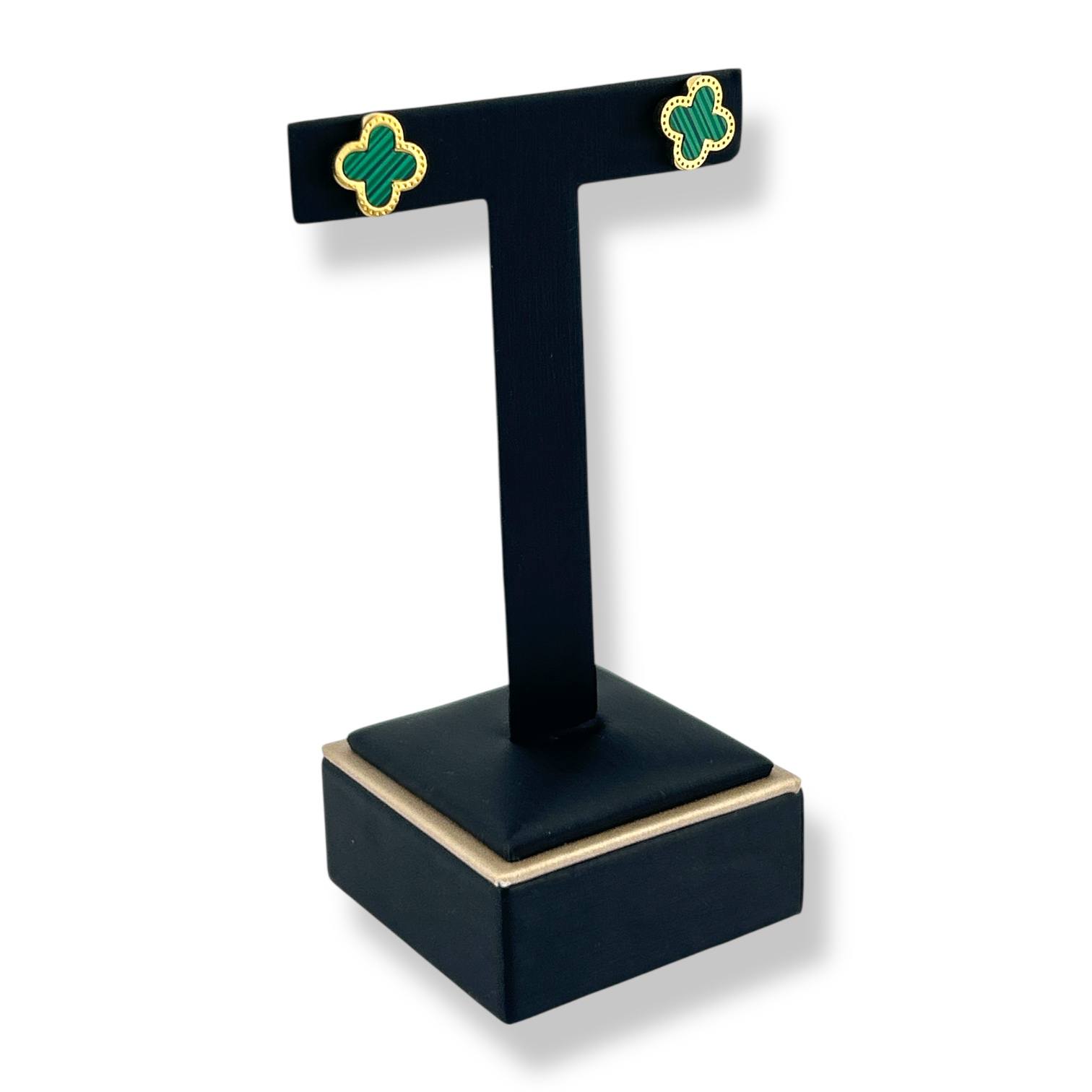 green Clover Stud Earrings – Gold & Green