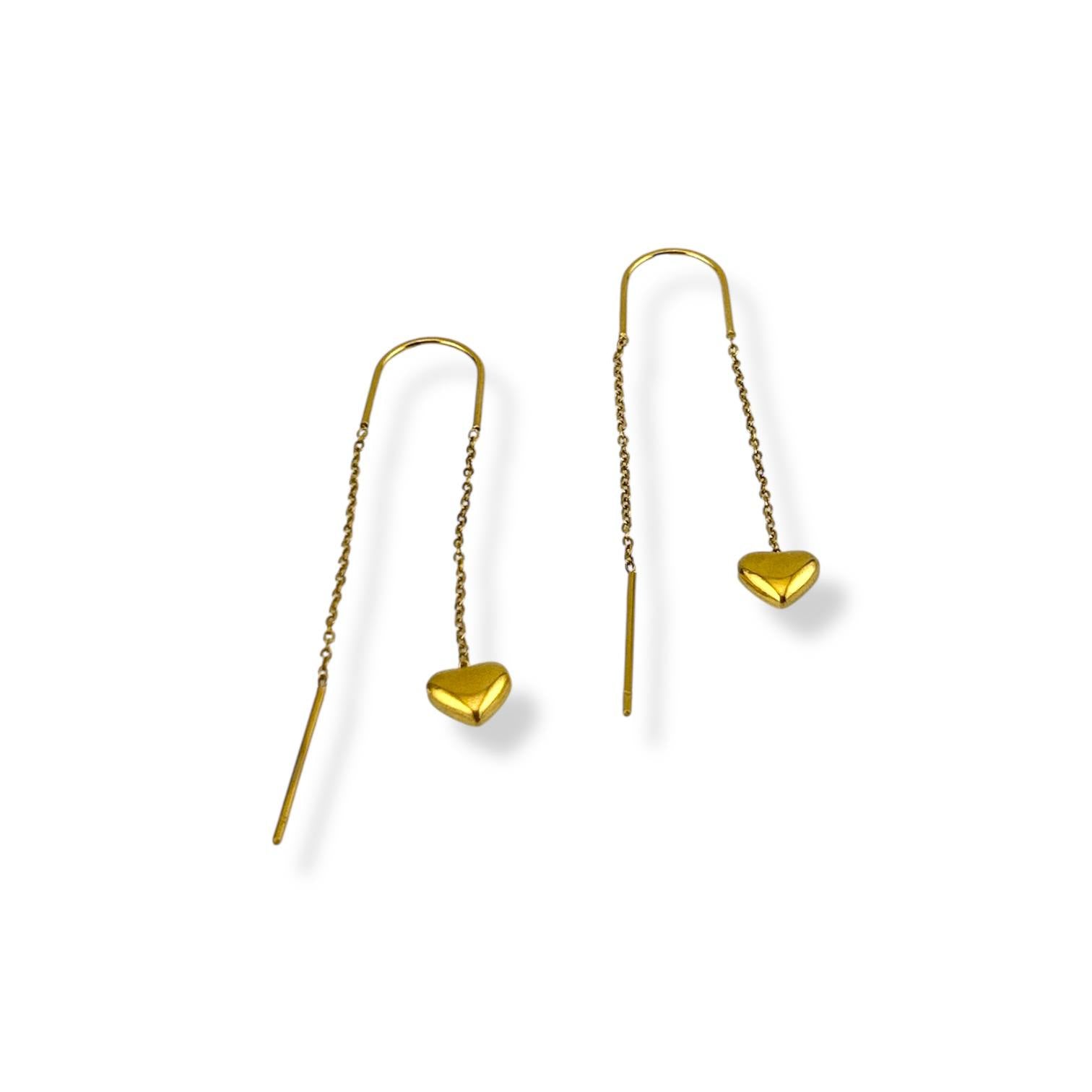 Gold Heart Threader Earrings