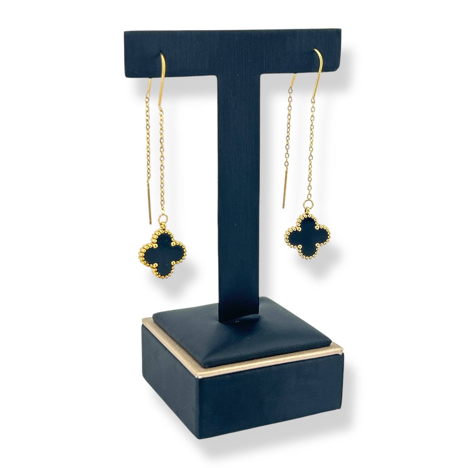 Clover Threader Earrings – Black, White & Green