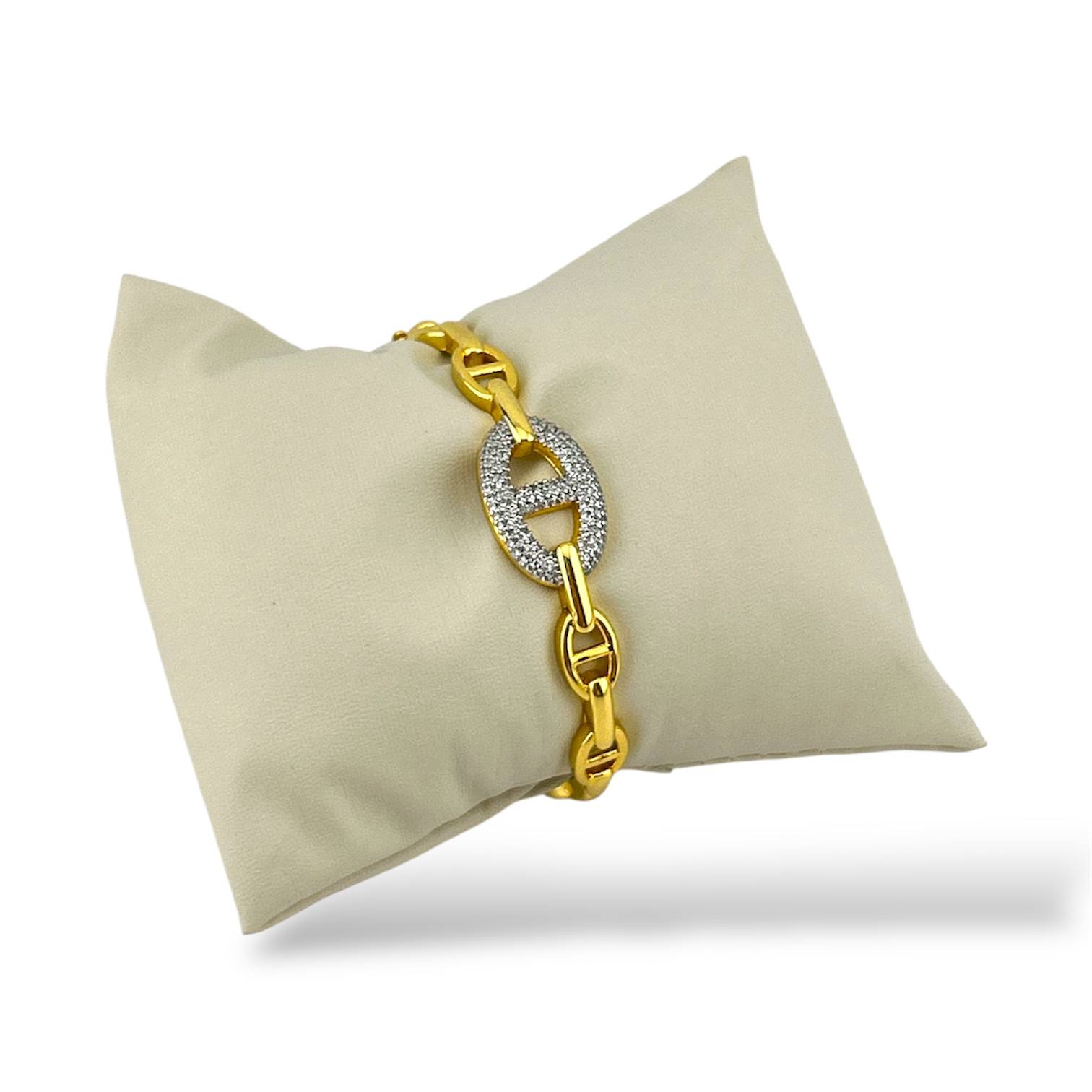 Golden Chain Link Bracelet with Crystal Oval – Modern Luxe