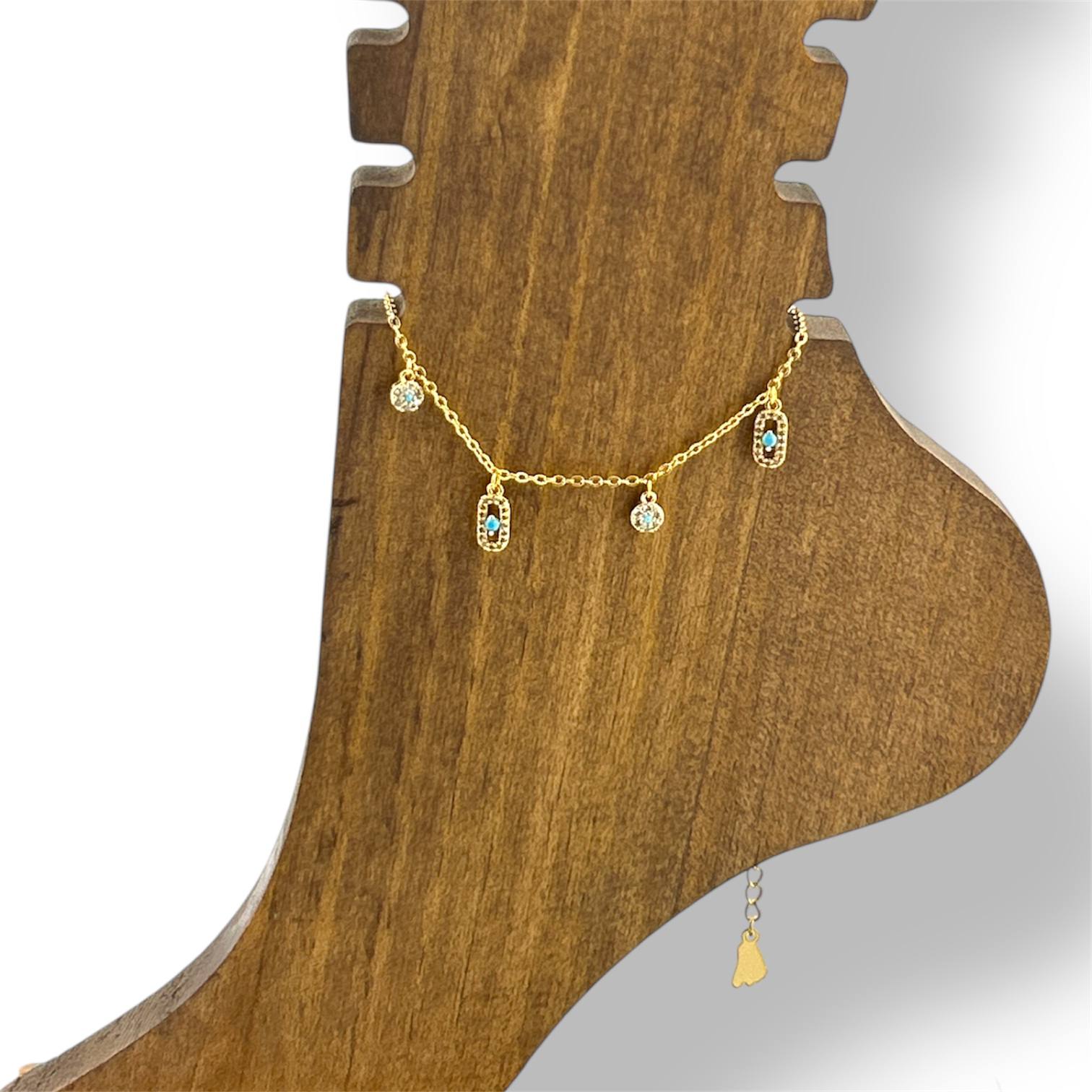 Turquoise & Crystal Charm Anklet