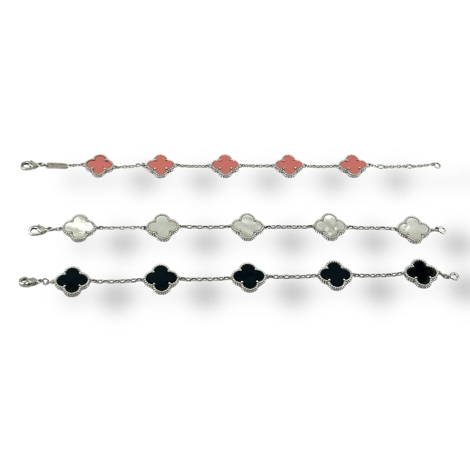 Seda Silver VanCleef Clover Elegance Bracelet – Pink, White & Black Variants