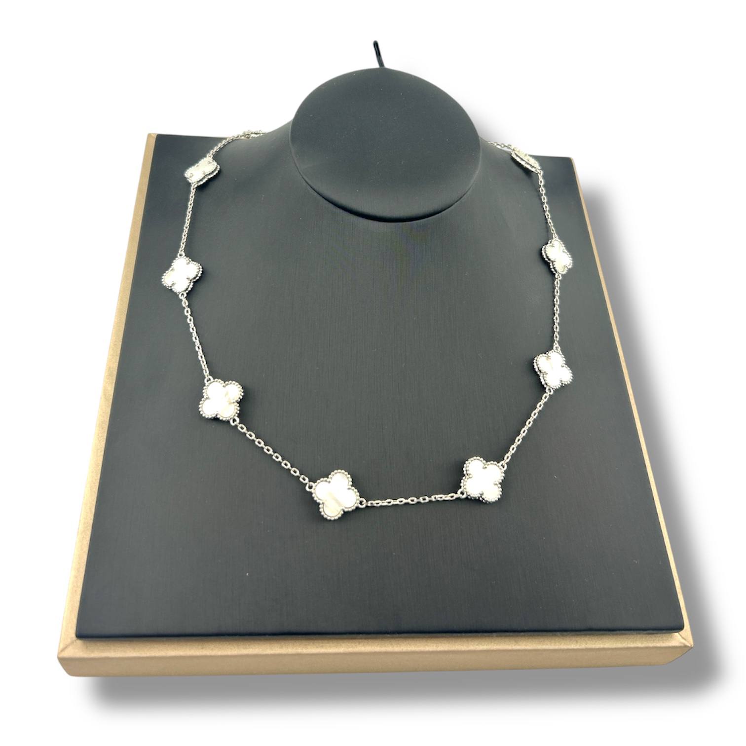Silver Van Cleef Clover Necklace – White Mother-of-Pearl Elegance 🤍