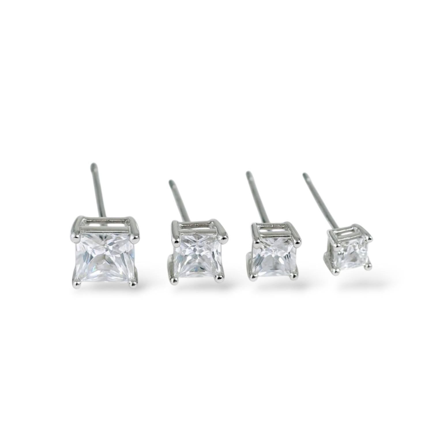 silver square-Cut Stud Earrings – square Stone Design
