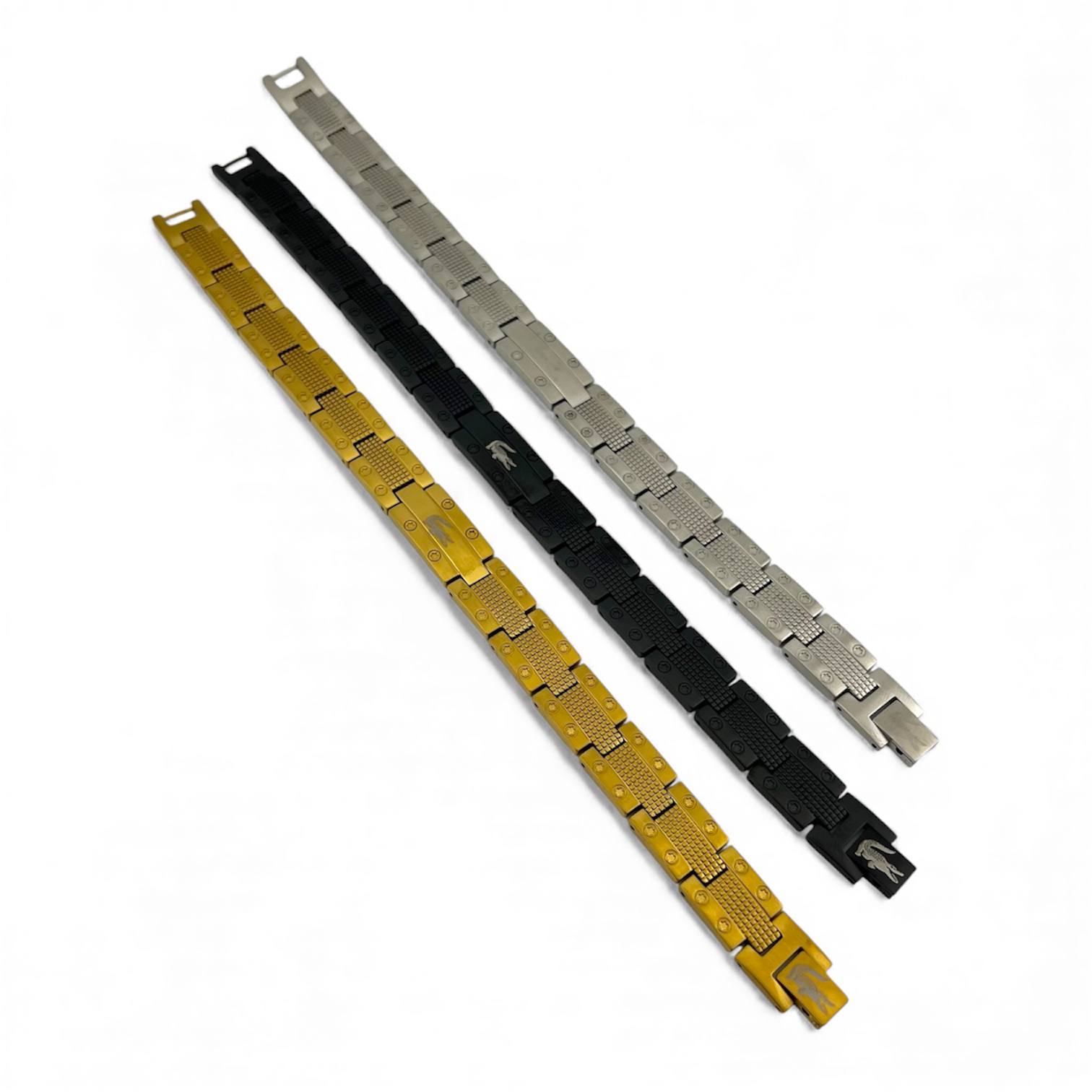 Lacoste Titanium Energy Link Bracelet – Silver, Gold & Black