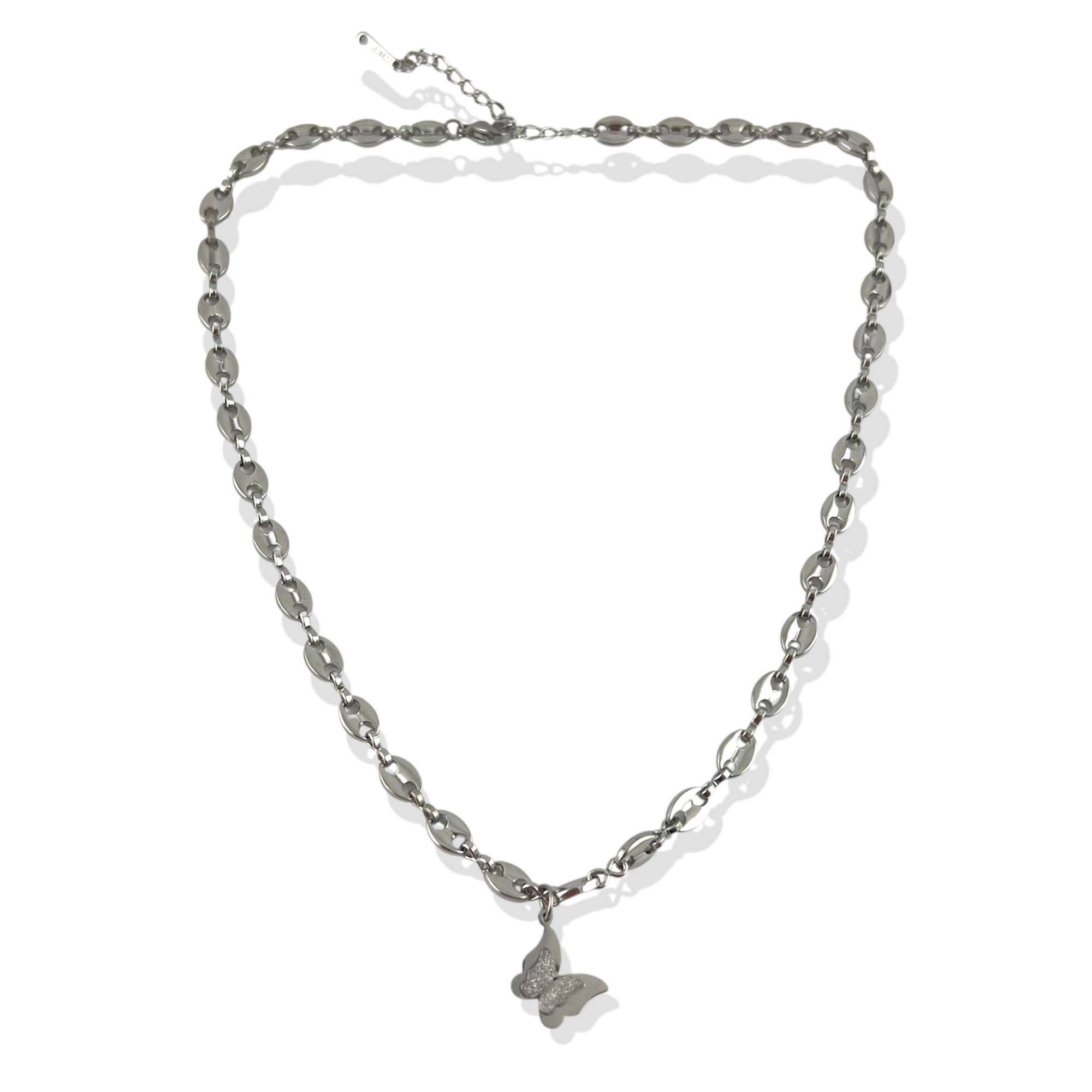 butterfly charm necklace(silver and gold)