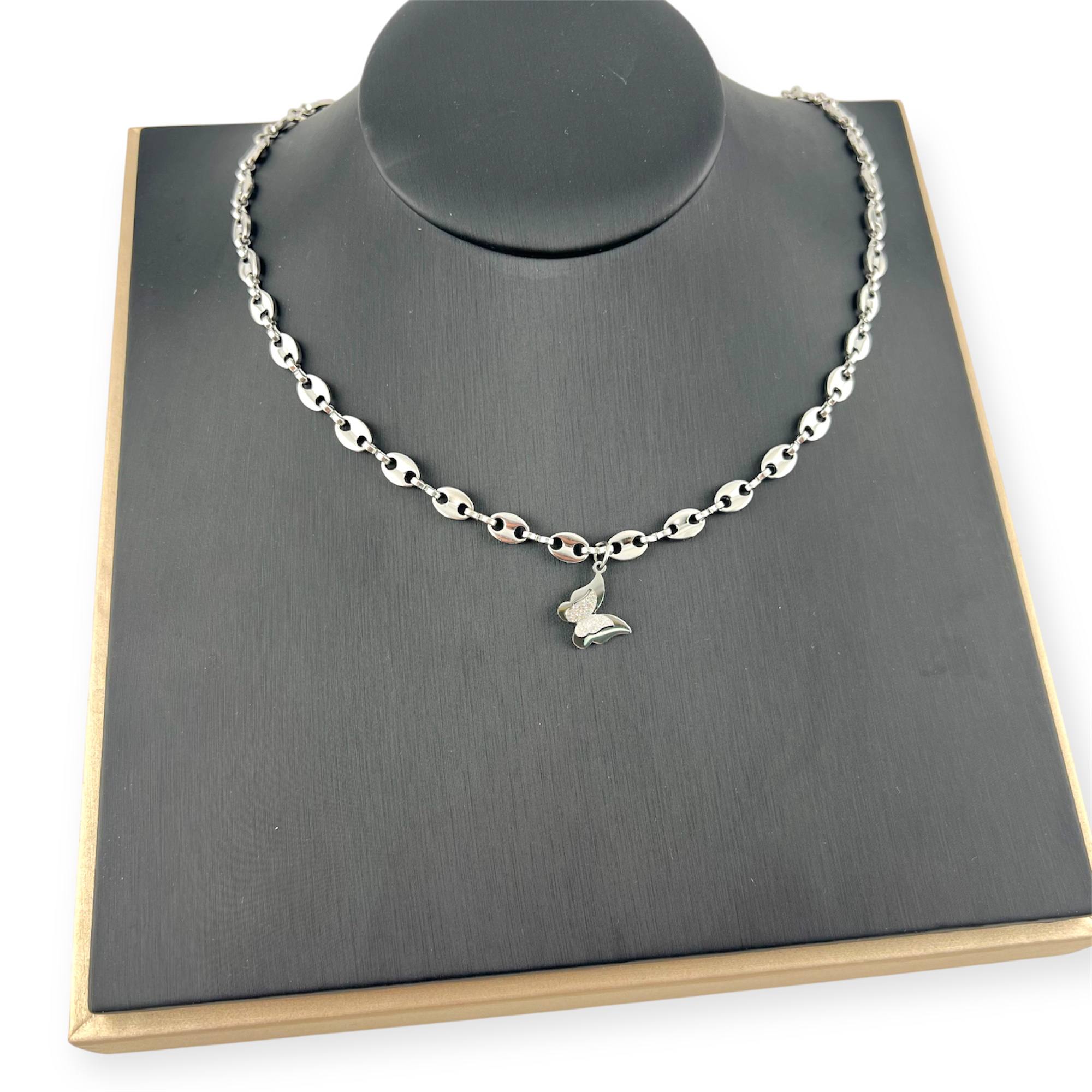 butterfly charm necklace(silver and gold)