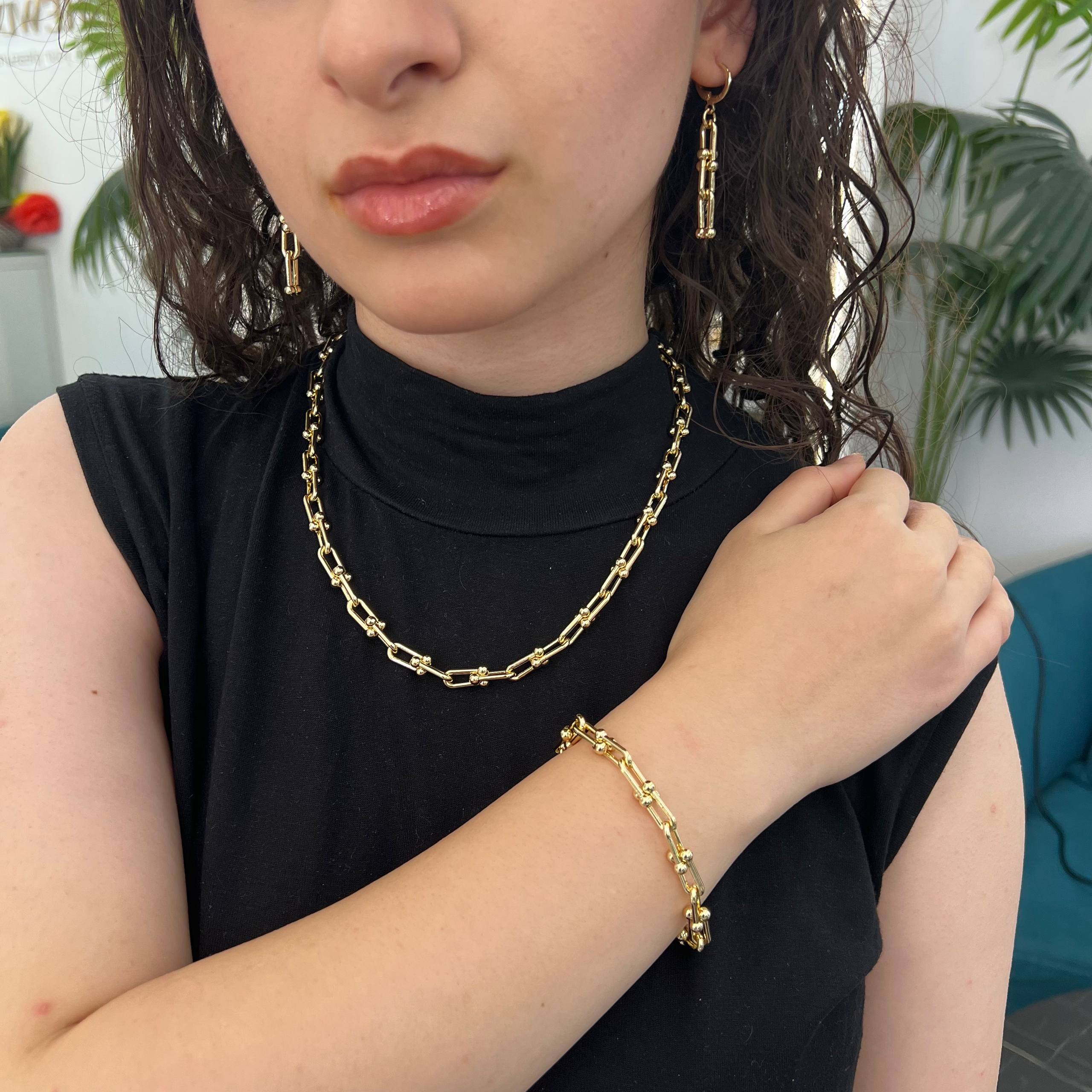Tiffany thick Gold Jewelry Set – Necklace, Bracelet & Earrings