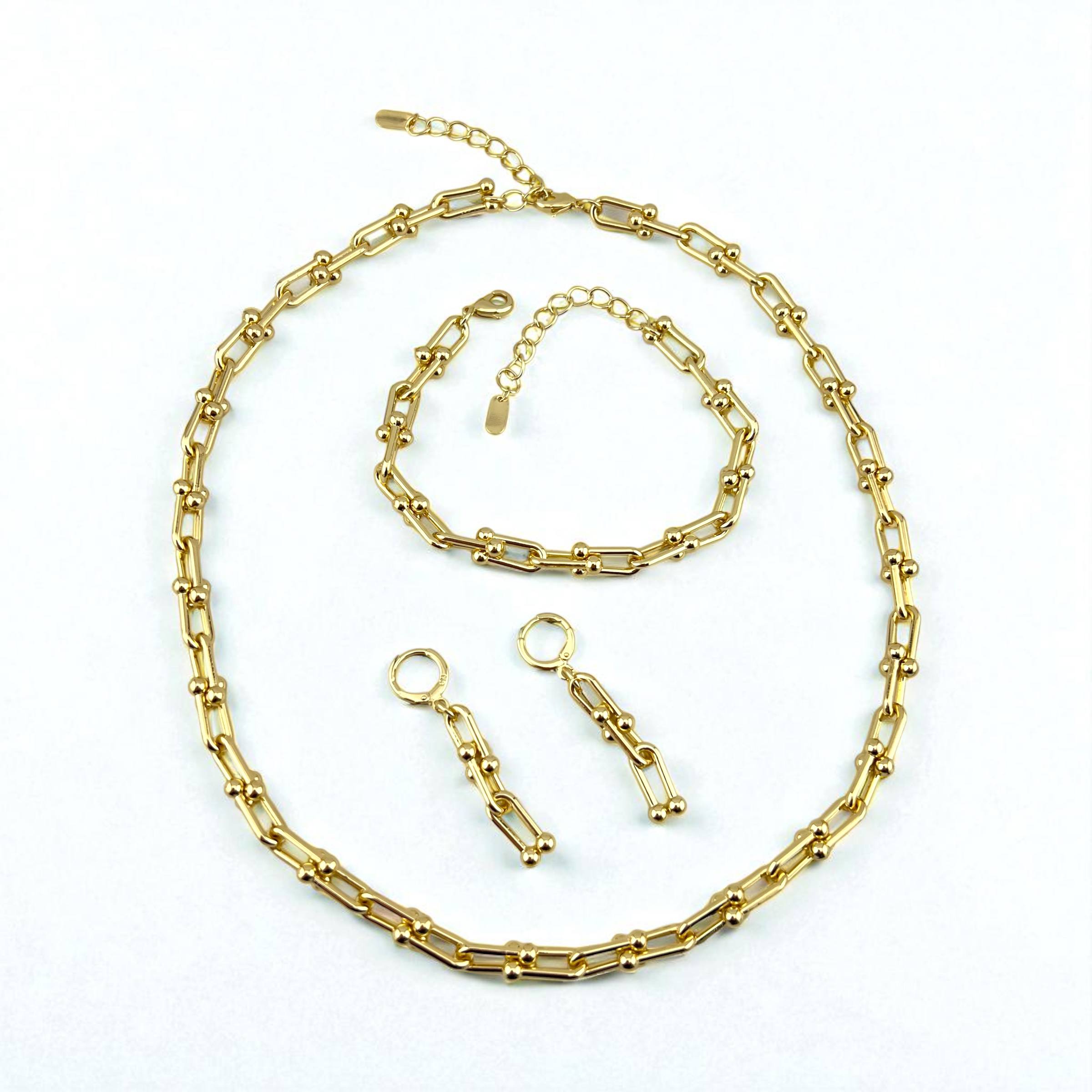 Tiffany thick Gold Jewelry Set – Necklace, Bracelet & Earrings