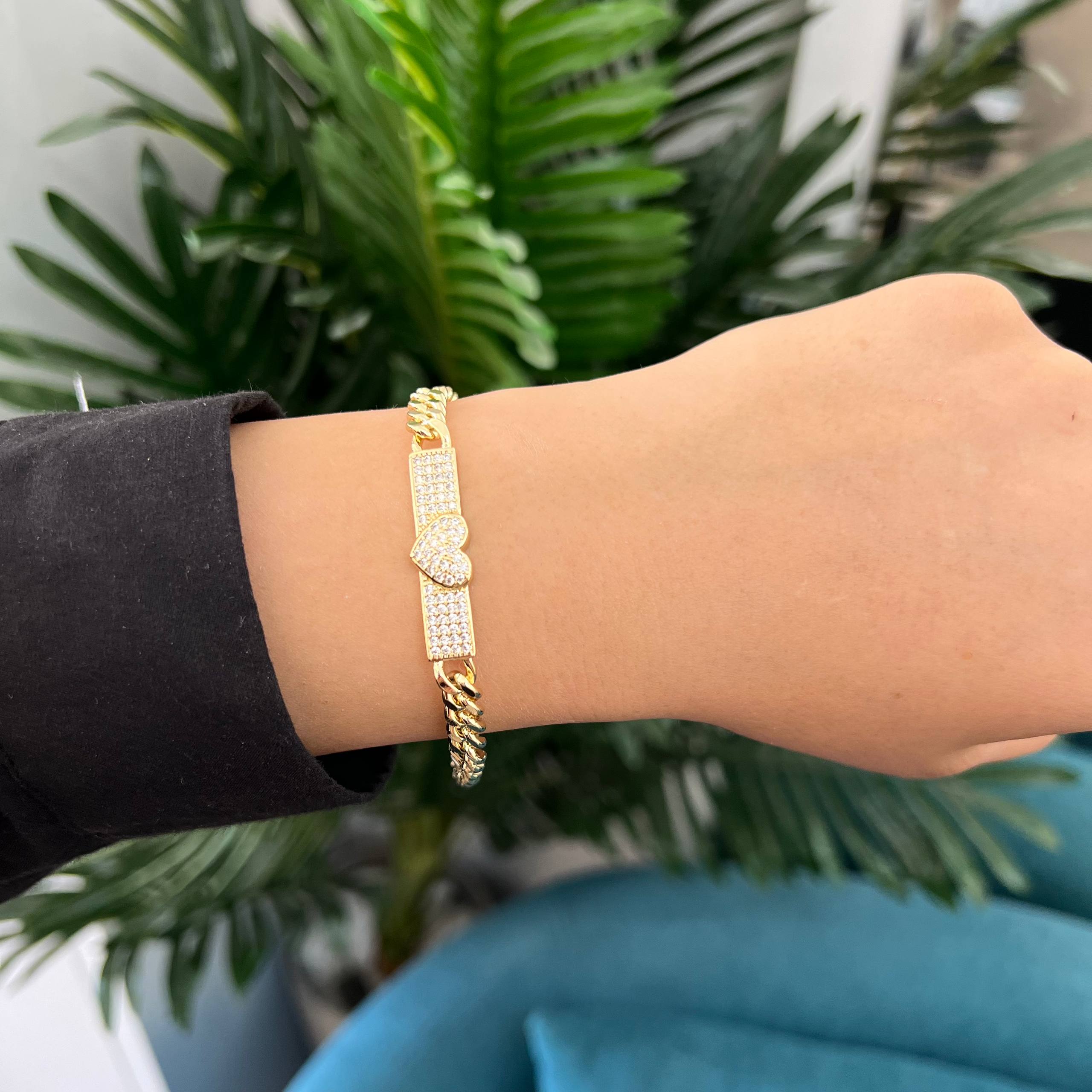 Gold-Plated Heart Cuban Link Bracelet