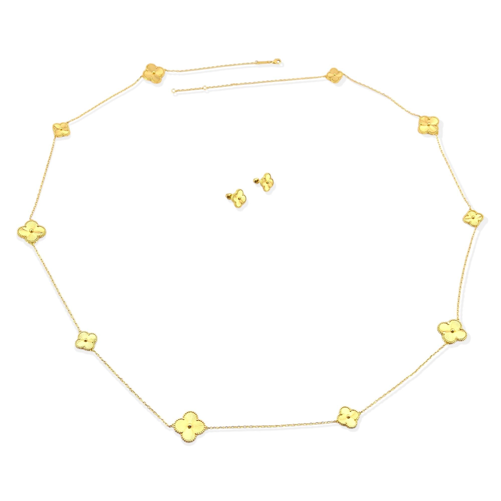 seda Vancleef 120cm “Golden Clover Charm” Necklace & Earrings Set