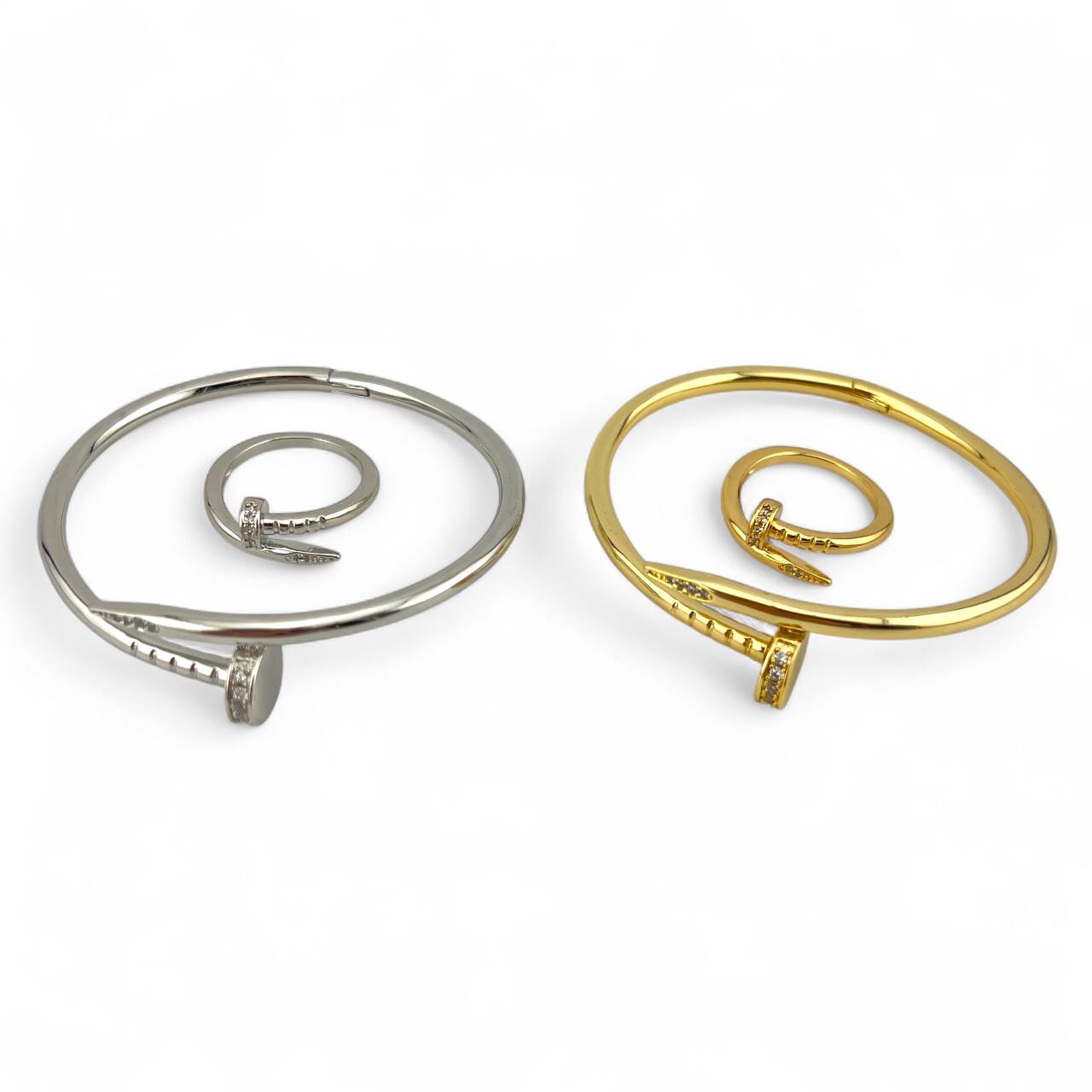 💎 pin and clue Nail bangle Set – Silver and Gold Bangle & Ring