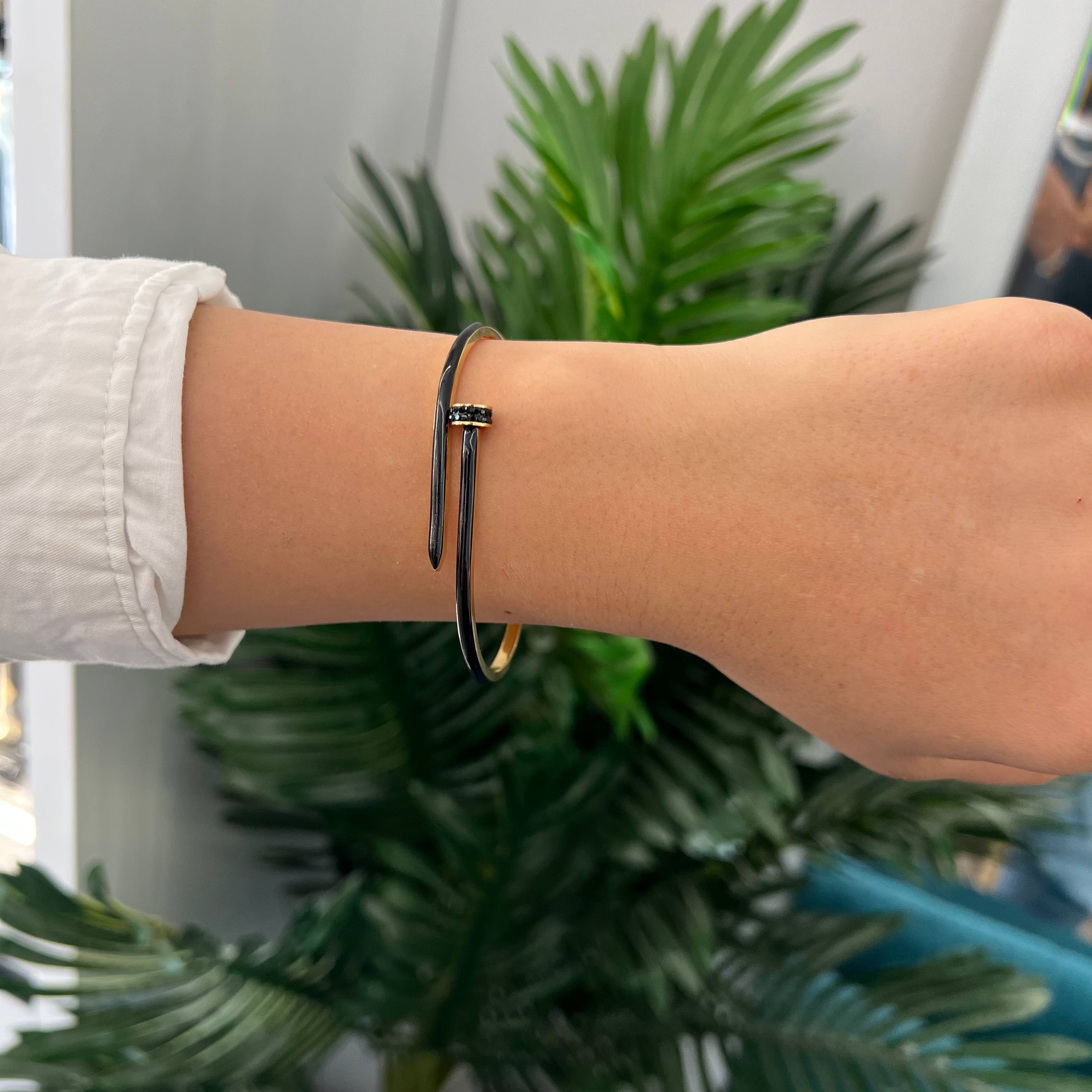 Nail-Inspired White & Gold Bracelet with Crystal Accent