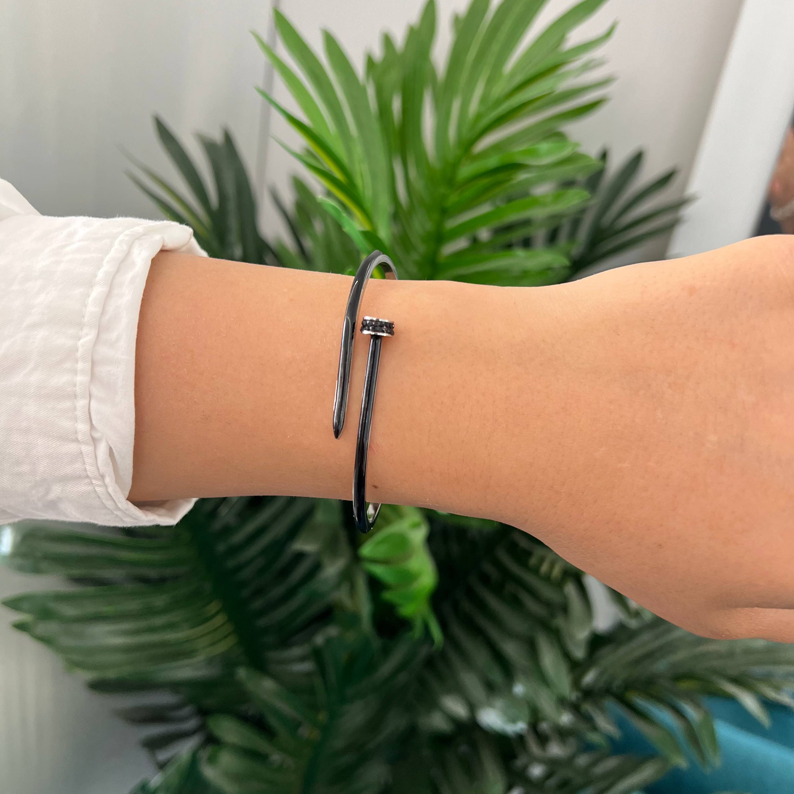 Nail-Inspired White & Gold Bracelet with Crystal Accent