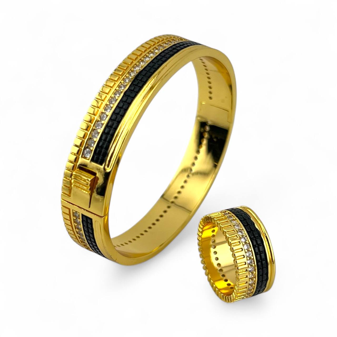 Bocherone Gold & Black bangle & Ring Set