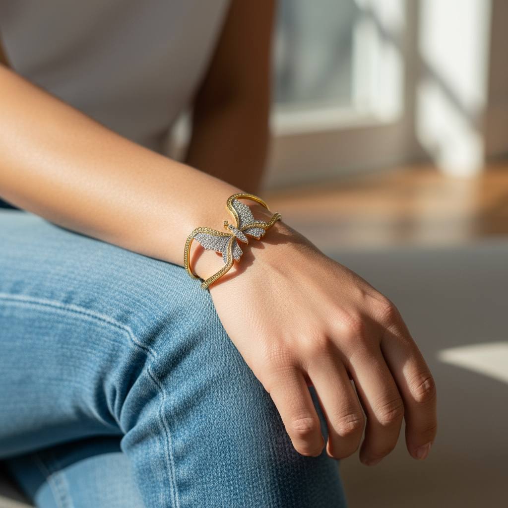 🦋“Butterfly Dream Bangle” – Golden Spark Edition ✨