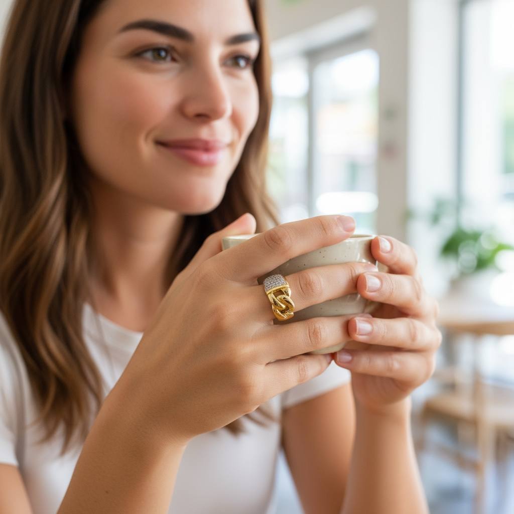 “Golden Link Luxe Ring” – Diamond Shine Edition ✨