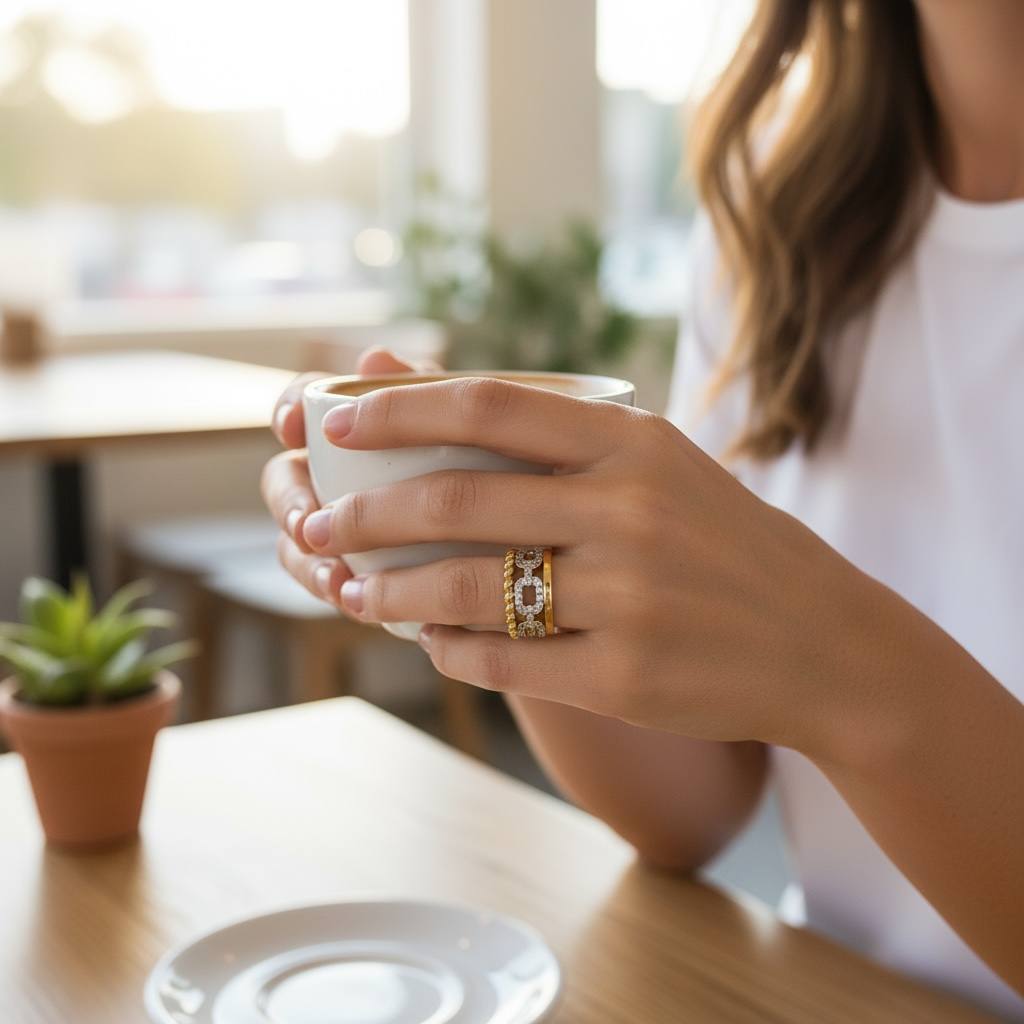 “Twist & Glow Ring” – Diamond Chain Edition ✨