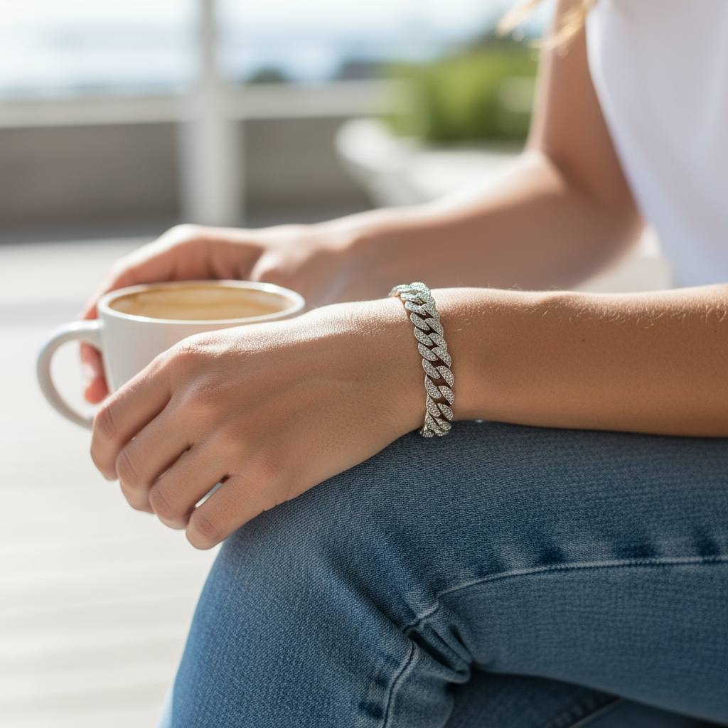 Iced-Out Silver Cuban Link Bracelet