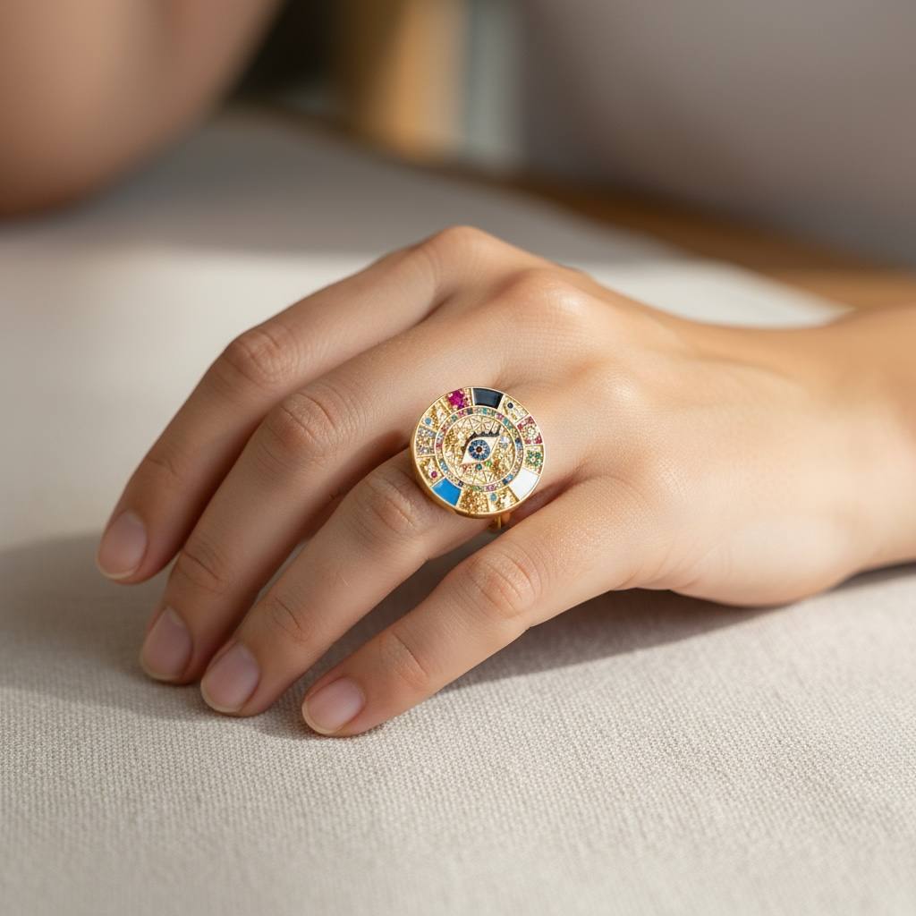 Egyptian eye Zodiac Ring – Gold Multicolor evil eye