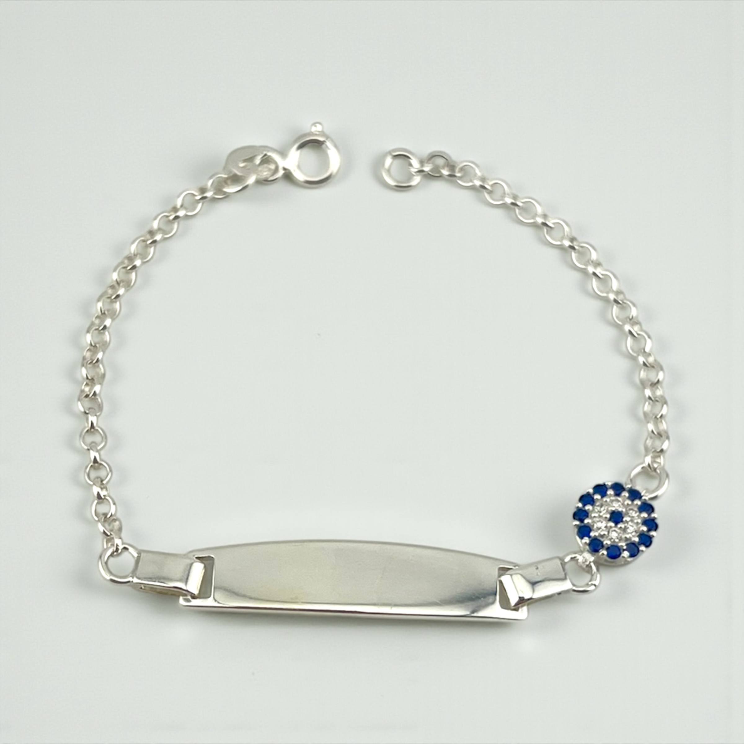 Silver 925 Kids’ Silver ID Bracelet with Blue Evil Eye Charm