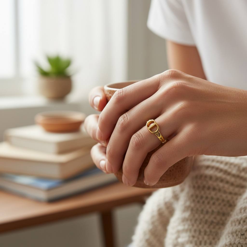 CD Iconic Initial Link Ring – 18K Gold-Plated ✨