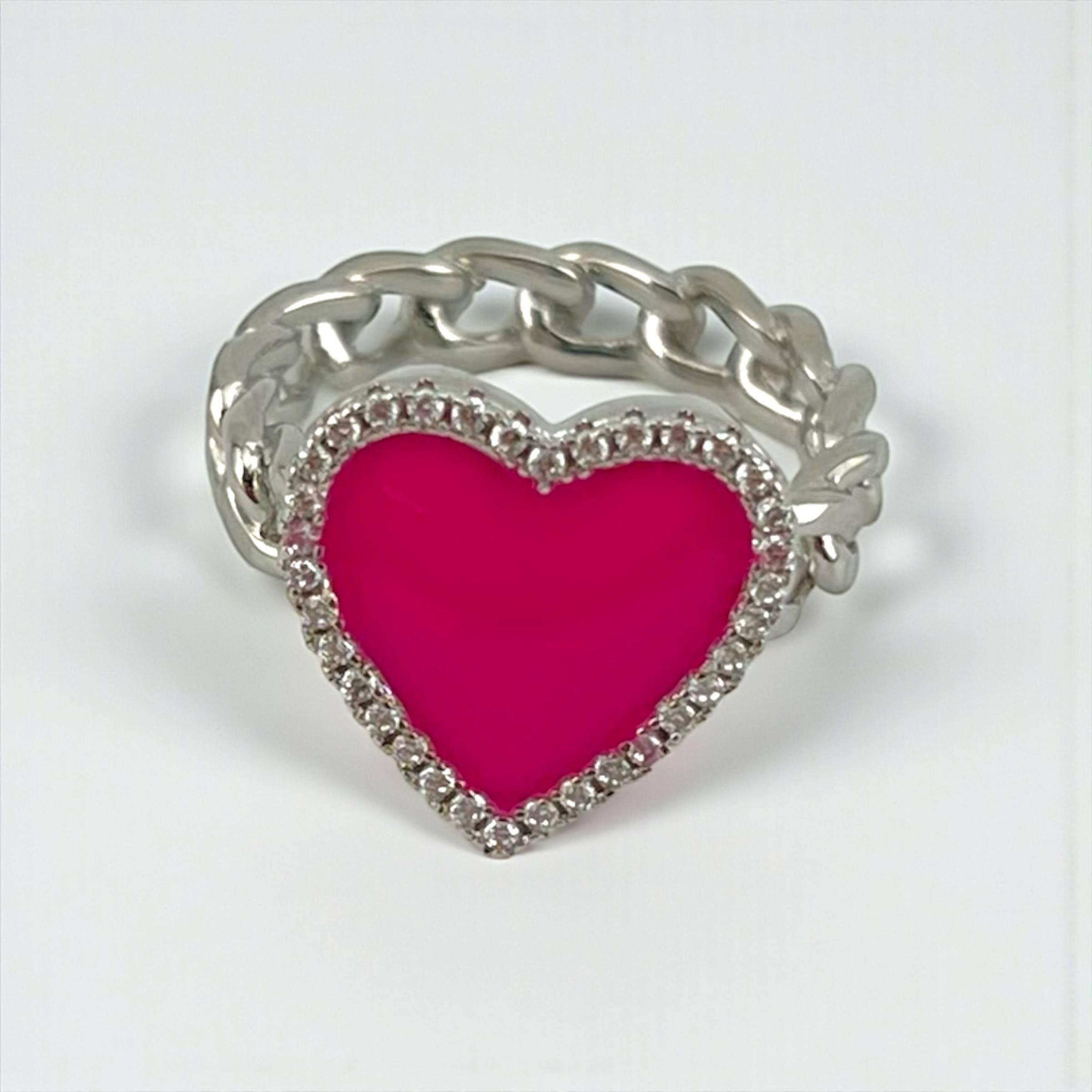 💖 Enchanted Heart Chain Rings – Silver Finish